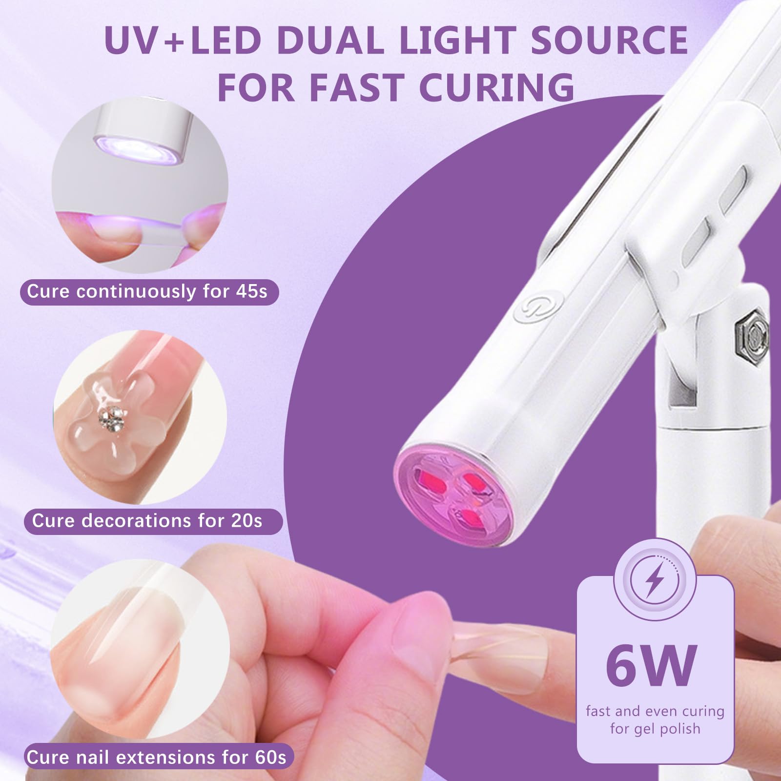 Mini Lampada UV LED Unghie, 3W Piccola Lampada Gel Unghie con Supporto Pieghevole, Timer 20/60S, Portatile Torcia per Asciugatura Rapida Smalto Gel, Colla UV e Prolunghe Unghie per DIY e Viaggi