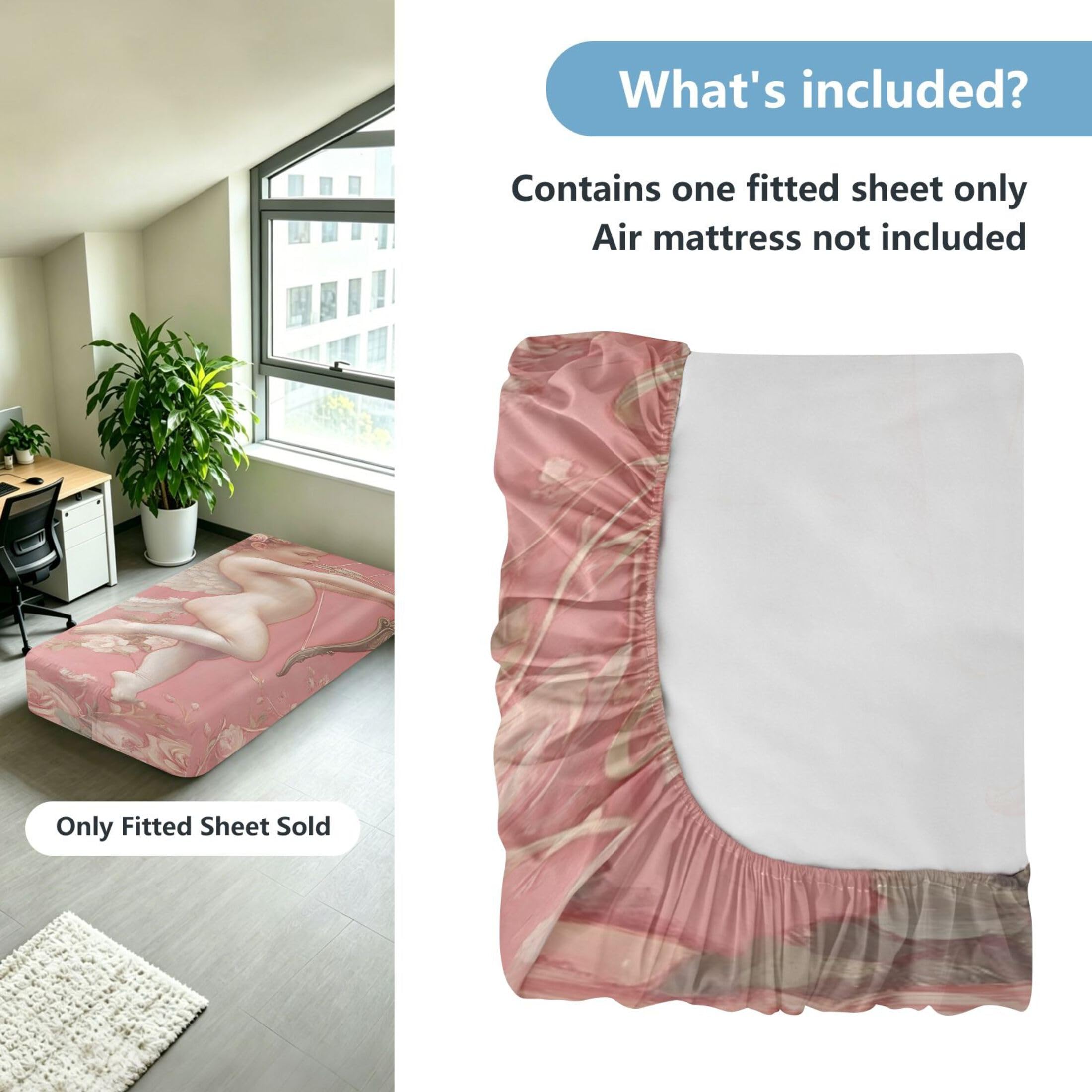 Cupido - Sábana bajera ajustable individual para colchón de aire, bolsillo extra profundo de 24 pulgadas, funda suave y transpirable con apertura de válvula de cremallera para cama de aire