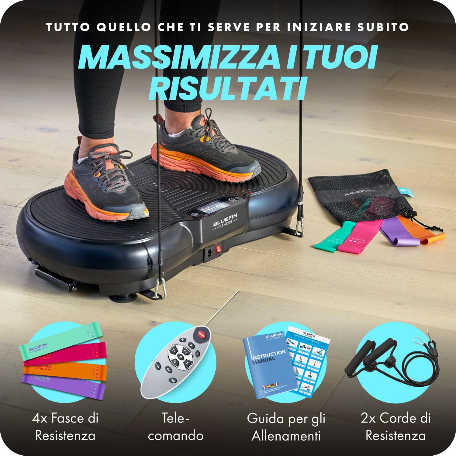 Pedana Vibrante Dimagrante - Con Manico Removibile, Bande Elastiche, Bluetooth, 120 Livelli, Max 150 Kg - Foto 8