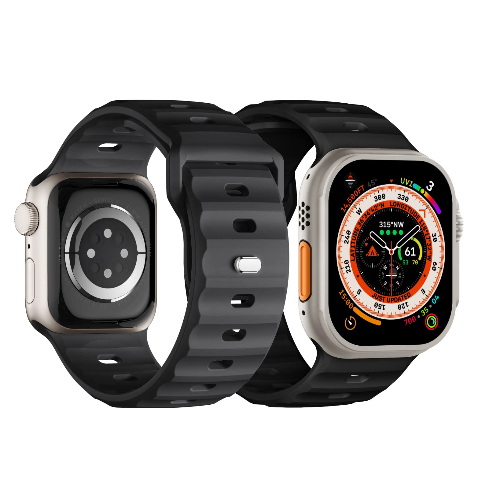 Sport Bands Compatible with Apple Watch Ultra Band 49mm 45mm 44mm 42mm for Men, Soft Silicone Wristbands Waterproof Replacement Strap for iWatch Series 8 7 6 5 SE Ultra, 2 Packs
