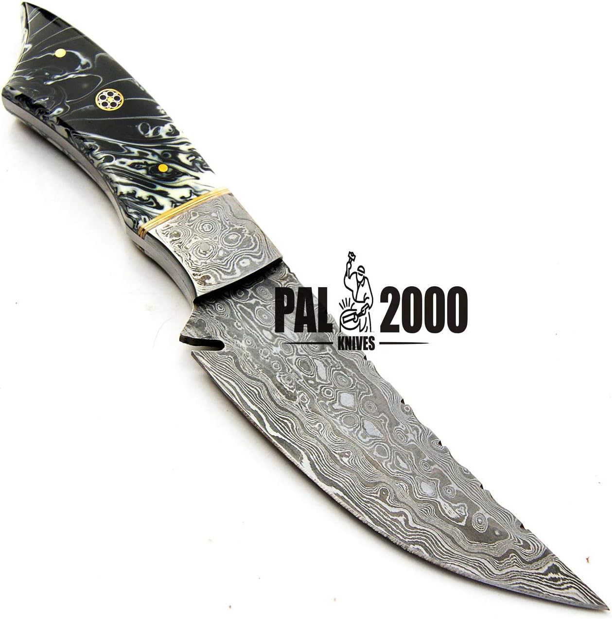 PAL 2000 HUNTING KNIVES KNI-9399 Handmade Damascus Steel Bowie Knife With Leather Sheath