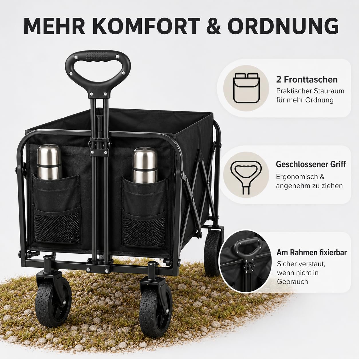 Bollerwagen faltbar - 320 L bis 250 kg Tragkraft - Strandwagen schwarz