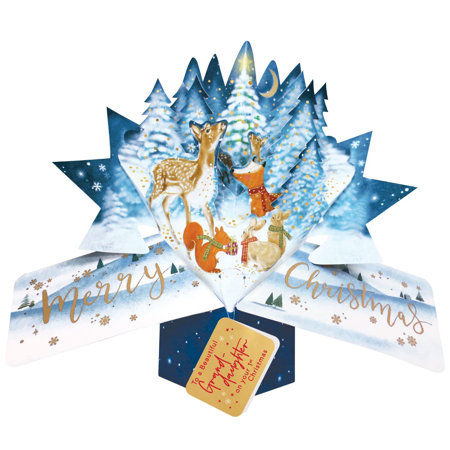 Granddaughter's 1st Christmas Card 3D Woodland Animals Pop Up Christmas Card POP064X39