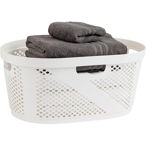 Mind Reader 40L Laundry Basket, Clothes Hamper, Wicker Design, Plastic, 23"L x 14.5"W x 10.5"H, White