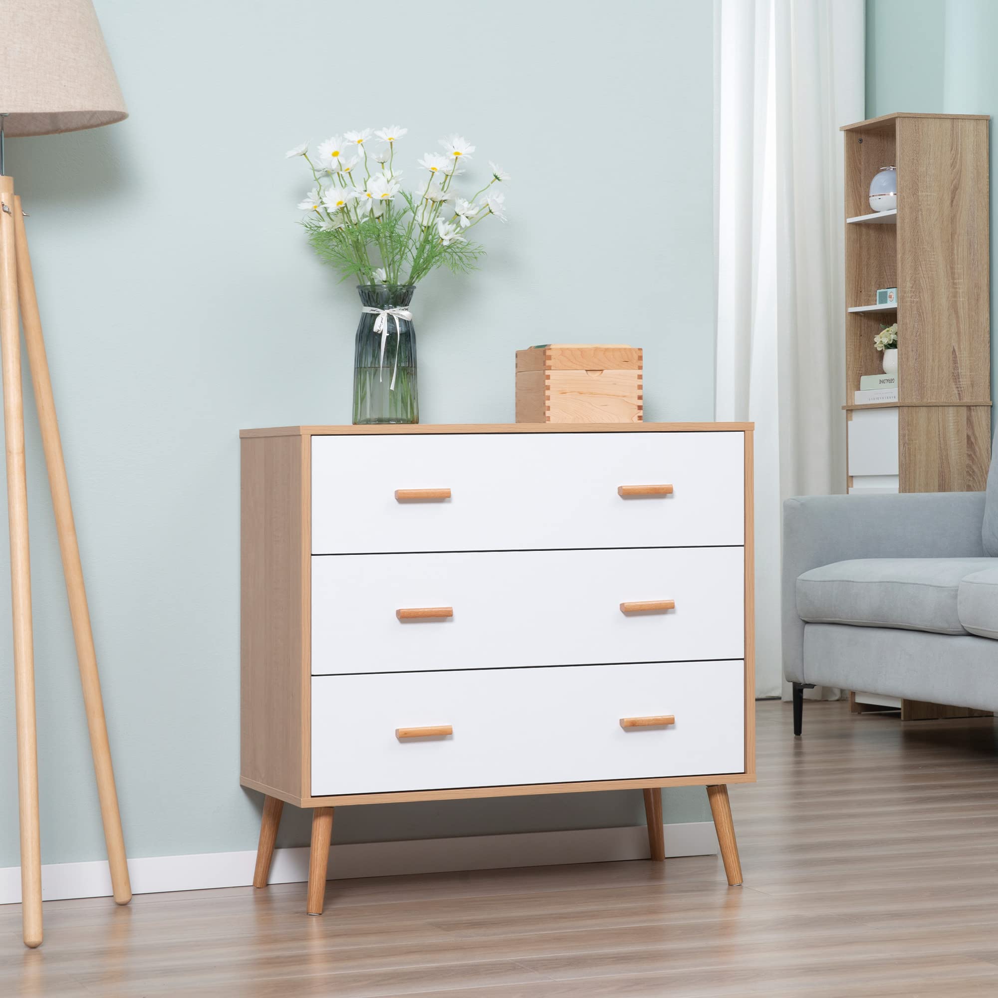 HOMCOM Cómoda de Madera 3 Cajones Dormitorio 80x39x80 cm Blanco Natural