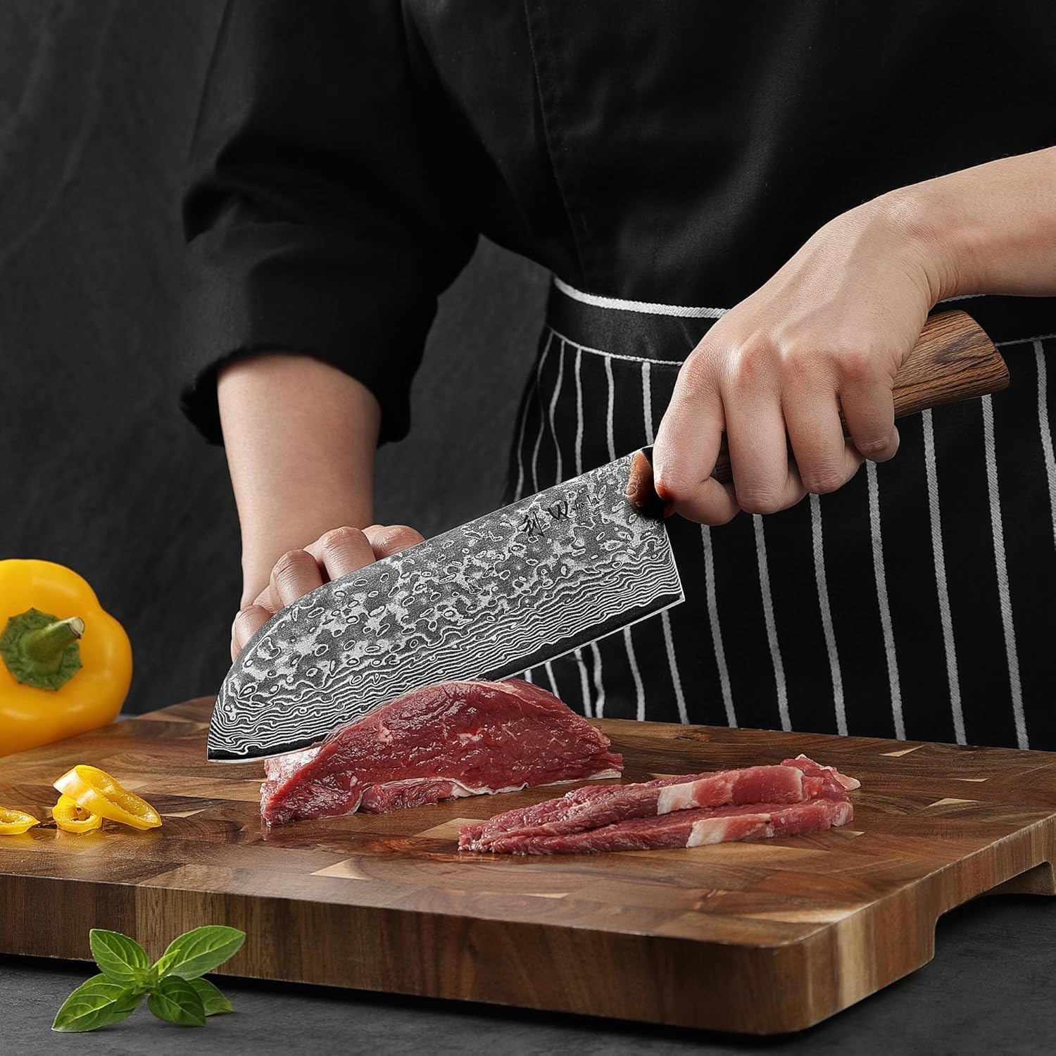 Wakoli EDIB Pro Premium Big Santoku Knife – Japanese Style Kitchen Knife | 6.7-Inch Genuine Damascus Steel Blade with VG10 Core | Ergonomic Pakkawood Handle | Professional Chef Knife in Gift Box