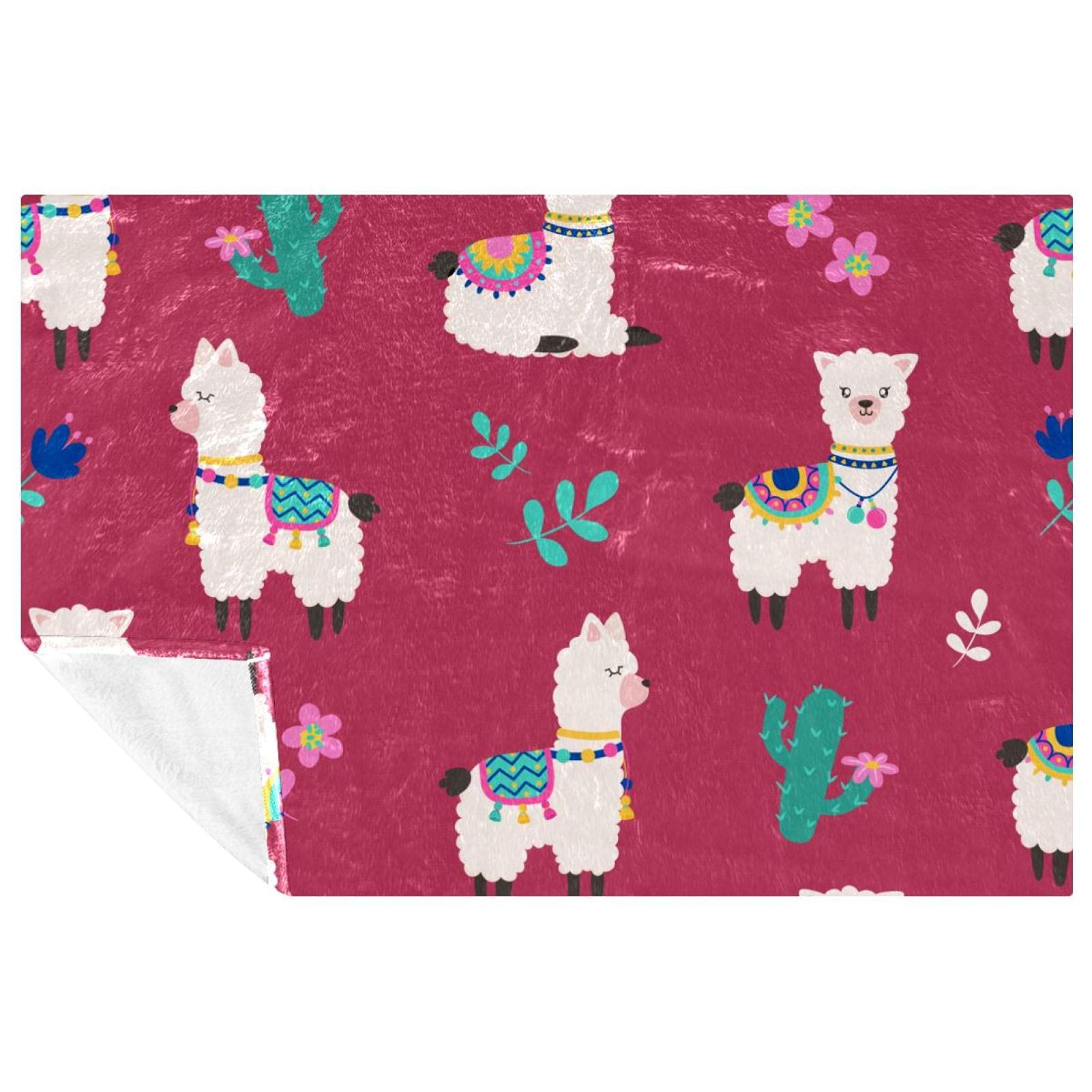 Couverture en alpaga plaid chaud rose cactus pour lit et canapé doux