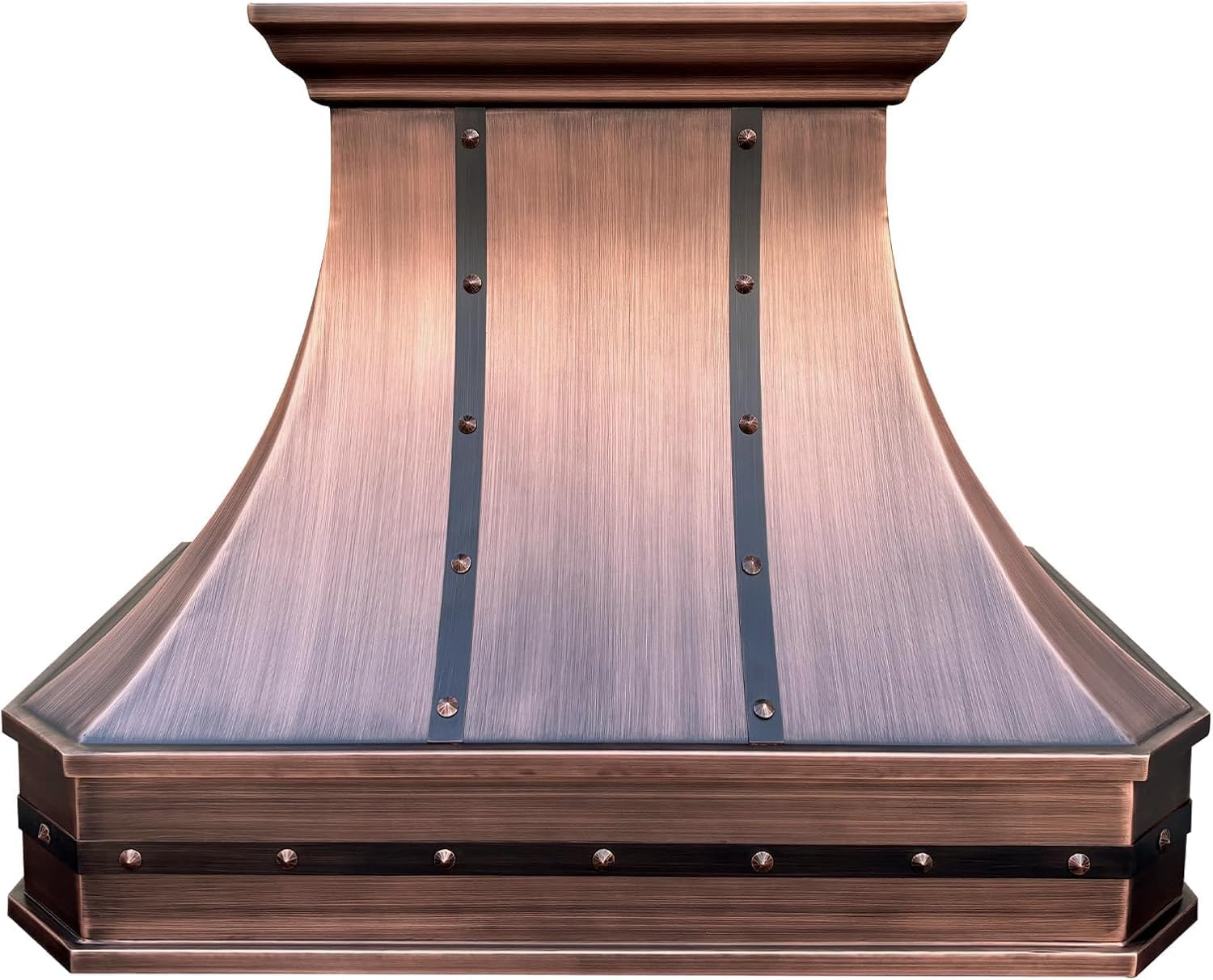 SINDA Hand-Crafted Copper Kitchen Vent Hood Cover Ductless Ventilation 36"W x 27"H Wall Mount Smooth Texture-Antique Copper