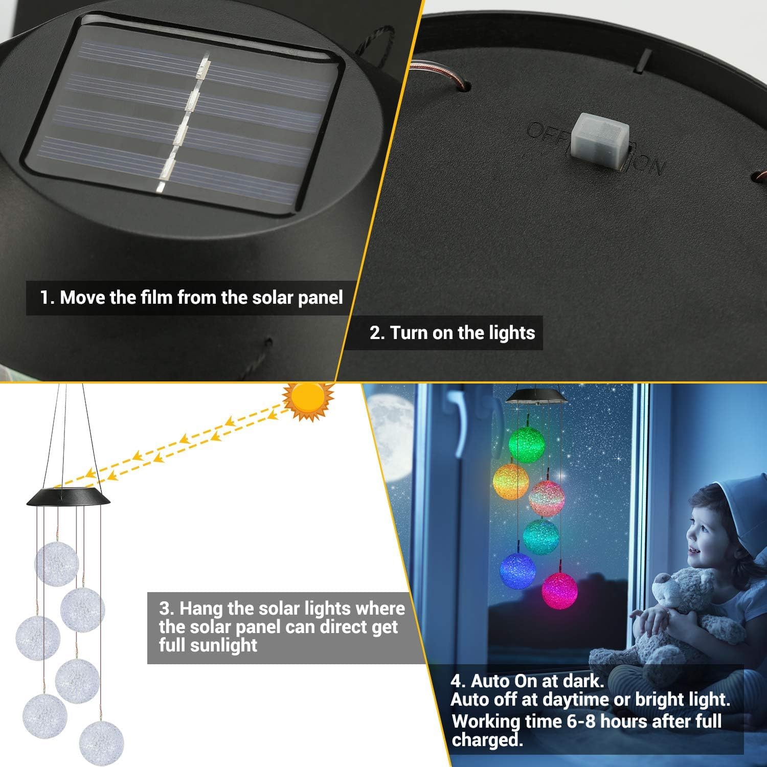 Qedertek Luci Solari da Esterno Forma di Campane a Vento, Luci Solare Colorate con Palla Trasparente per Decorazione Pasqua Giardino, Patio, Albero, Balcone, Tarrazza