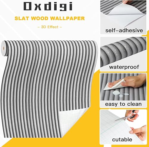 Miniatura 10 de Oxdigi Papel tapiz de listones de madera para despegar y pegar, papel adhesivo autoadhesivo con efecto 3D, impermeable y extraíble, papel adhesivo