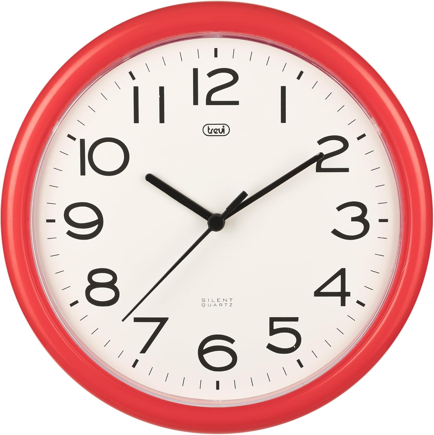 Trevi OM3301 - Completely Silent 25.5cm Diameter Quartz Round wall Clock with Sweep Movement – Black