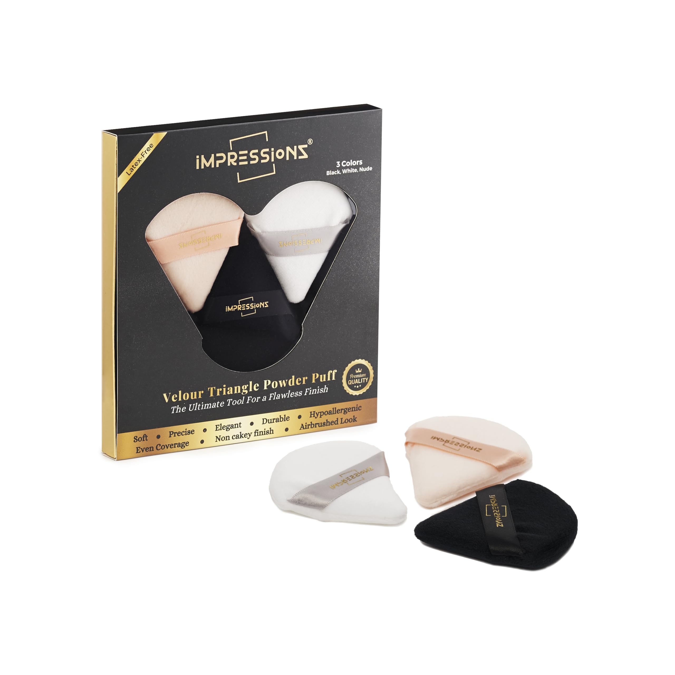 ImpressionZ Streak-Free Triangle Powder Puffs (3 Pcs) – Reusable Velvet Makeup Puffs for Face Powder, Loose Powder, and Foundation Application – Under Eye Puff for Cream and Liquid Blending