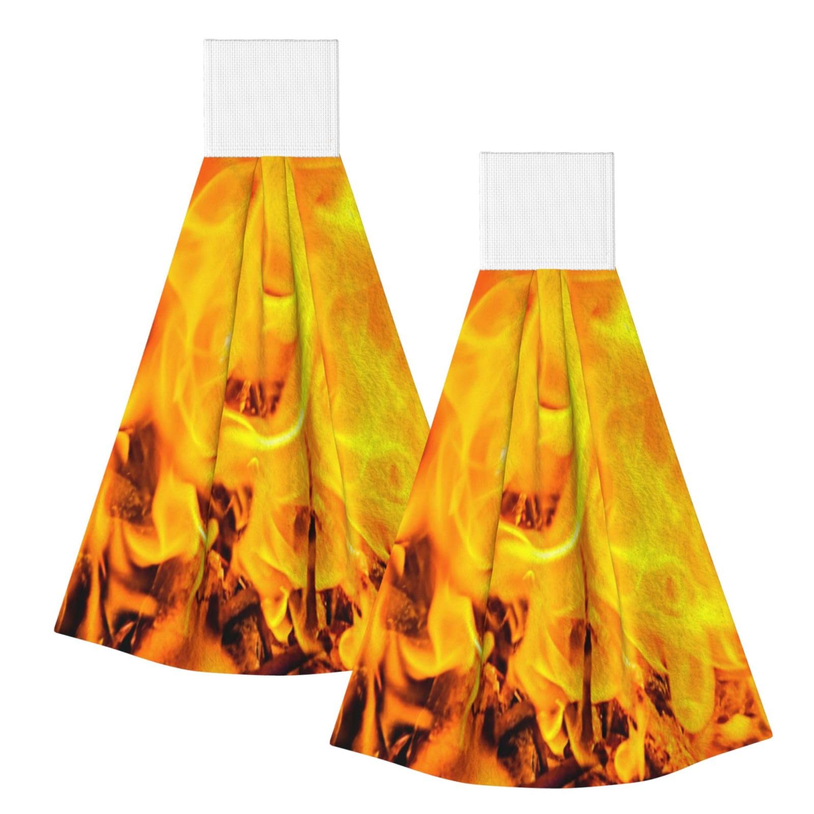 DOPKLNA Fire And Flames, 2 Pcs Hanging Coral Fiber Hand Towels for Bathroom, Absorbent Kitchen Towels