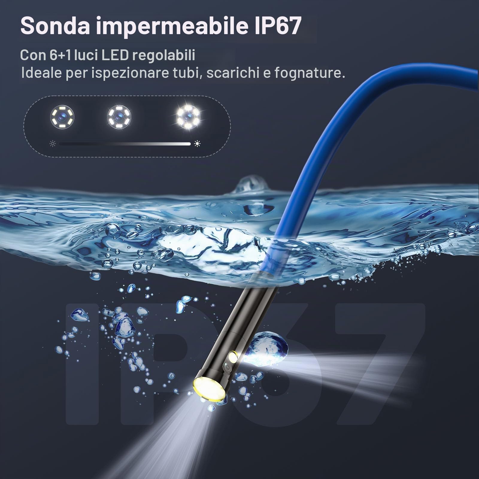 Telecamera Endoscopica Tripla Lente Endoscopio Industriale 4,3 Pollici Telecamera Ispezione Tubi con 7 luci IP67 Sonda Telecamera per fognatura 1920P Cavo da 3,5M Strumento Scheda da 32 GB