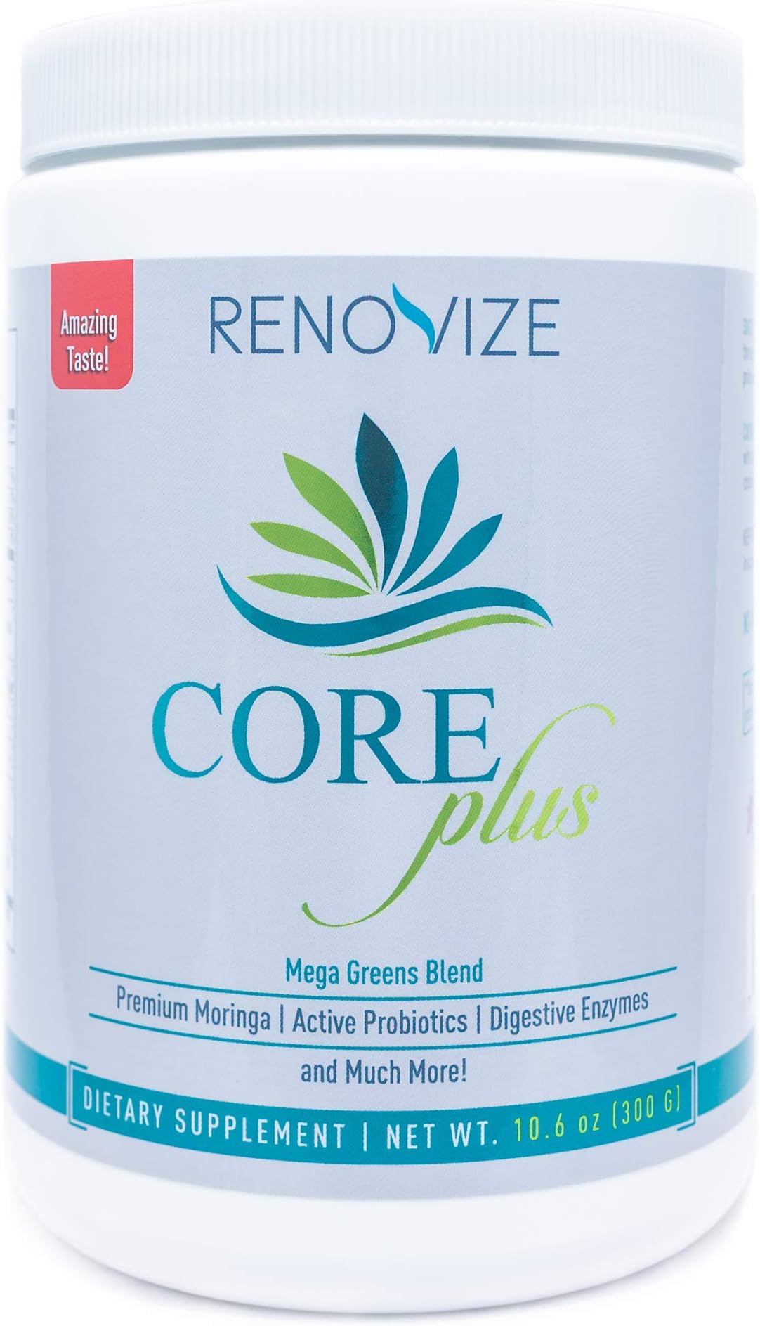 CORE Plus - Superfood Greens Powder Supplement w/ 2000mg Organic Moringa– Green Detox Powder Drink w/Organic Fruit & Veggie Blend, 10 Active Probiotics, Organic Inulin & 6 Digestive Enzymes - 30 Serv
