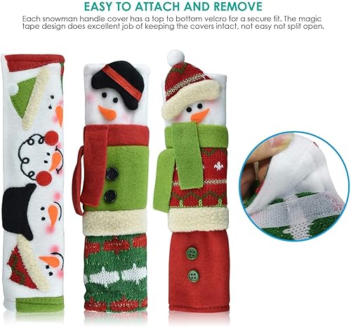 Miniatura 3 de Alcoon - Juego de 3 fundas navideñas para manijas de puerta de refrigerador con muñeco de nieve para refrigerador, microondas, horno, lavavajillas,