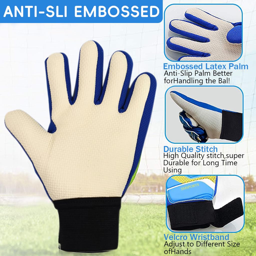Proberos® Professional Football Goalkeeper Gloves for Kids & Children or Teen, Anti-Slip Protection Latex Palm Design, with Adjustable Strap Soft Pu Hand Back (Green Size-8) 1