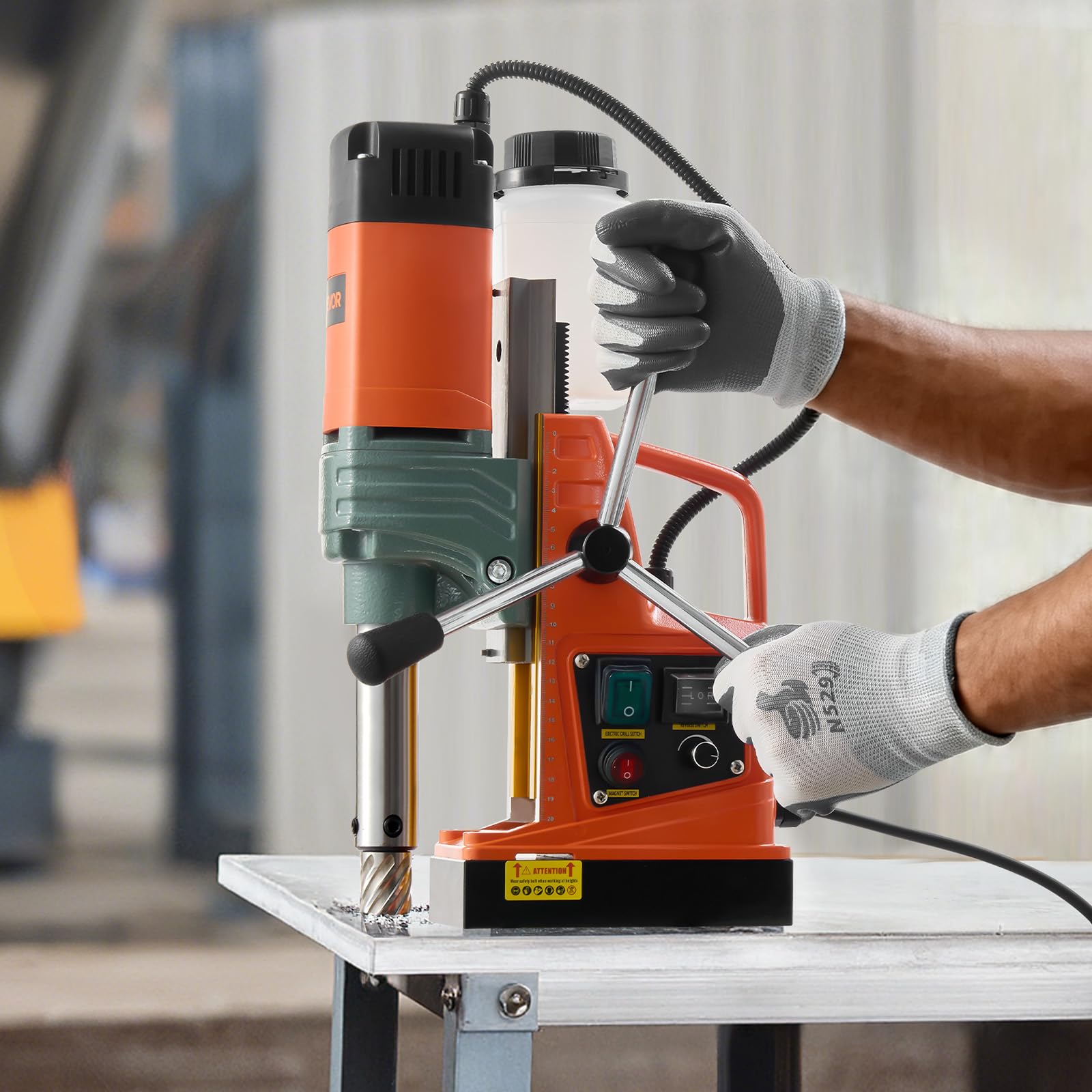 VEVOR 1450 W Taladro Magnético, Diámetro de Perforación 50 mm, Fuerza de 13000 N, Taladro Magnético Portátil con 6 Brocas, Velocidades Ajustables, Herramienta Industrial para Superficies Metálicas