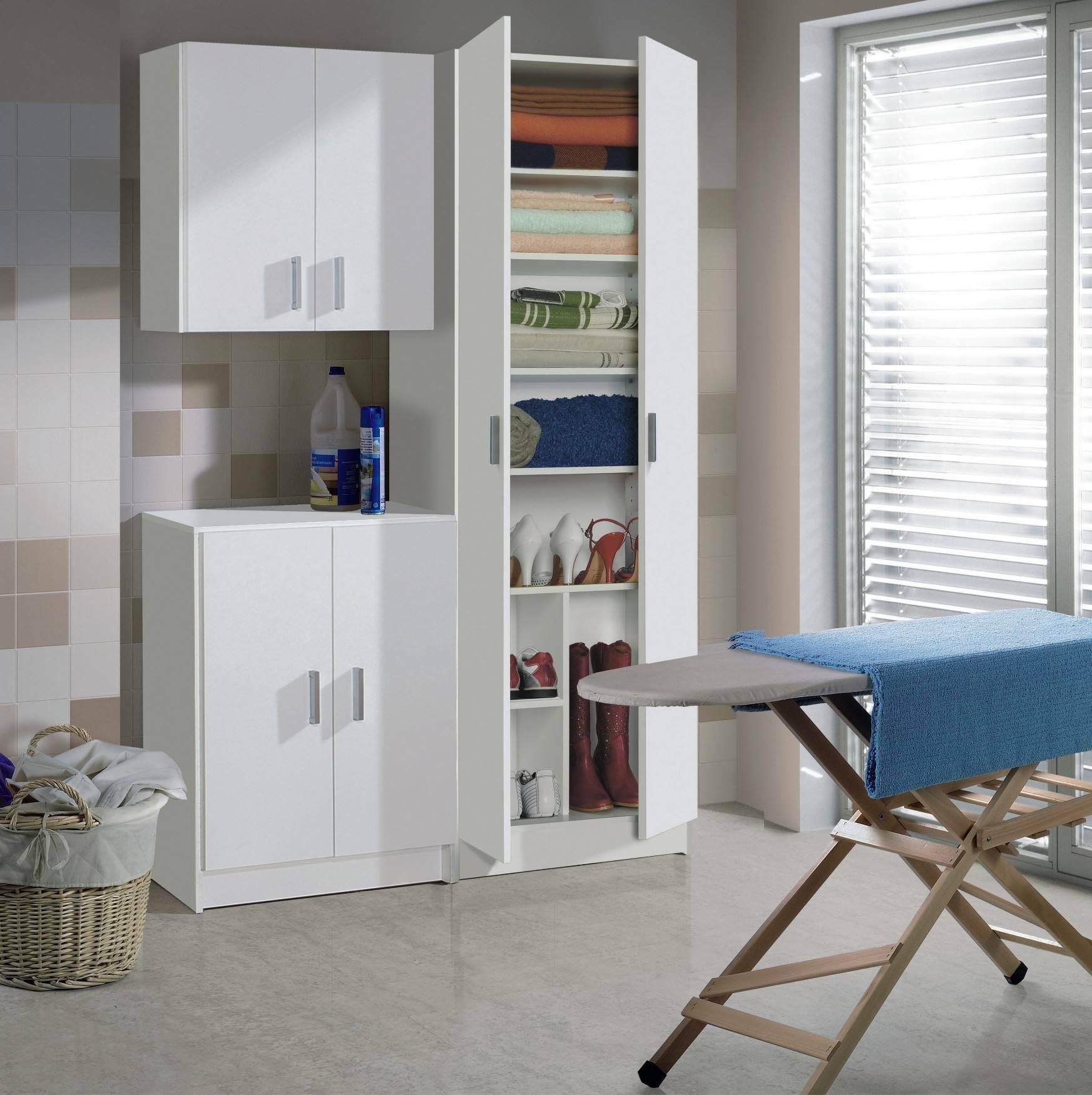 Dmora - Mobile pensile Detroit, Armadio ausiliare a 2 ante, Armadietto multiuso da bagno o lavanderia, 59x27h60 cm, Bianco