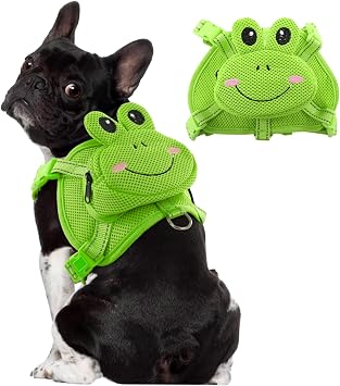 Dog Harness with Backpack, Adjustable Dog Backpack Harness for Small Medium Dogs, No-Pull Breathable Backpacks for Dogs to Wear, for Traveling, Hiking, Camping, Training, Green Frog XS