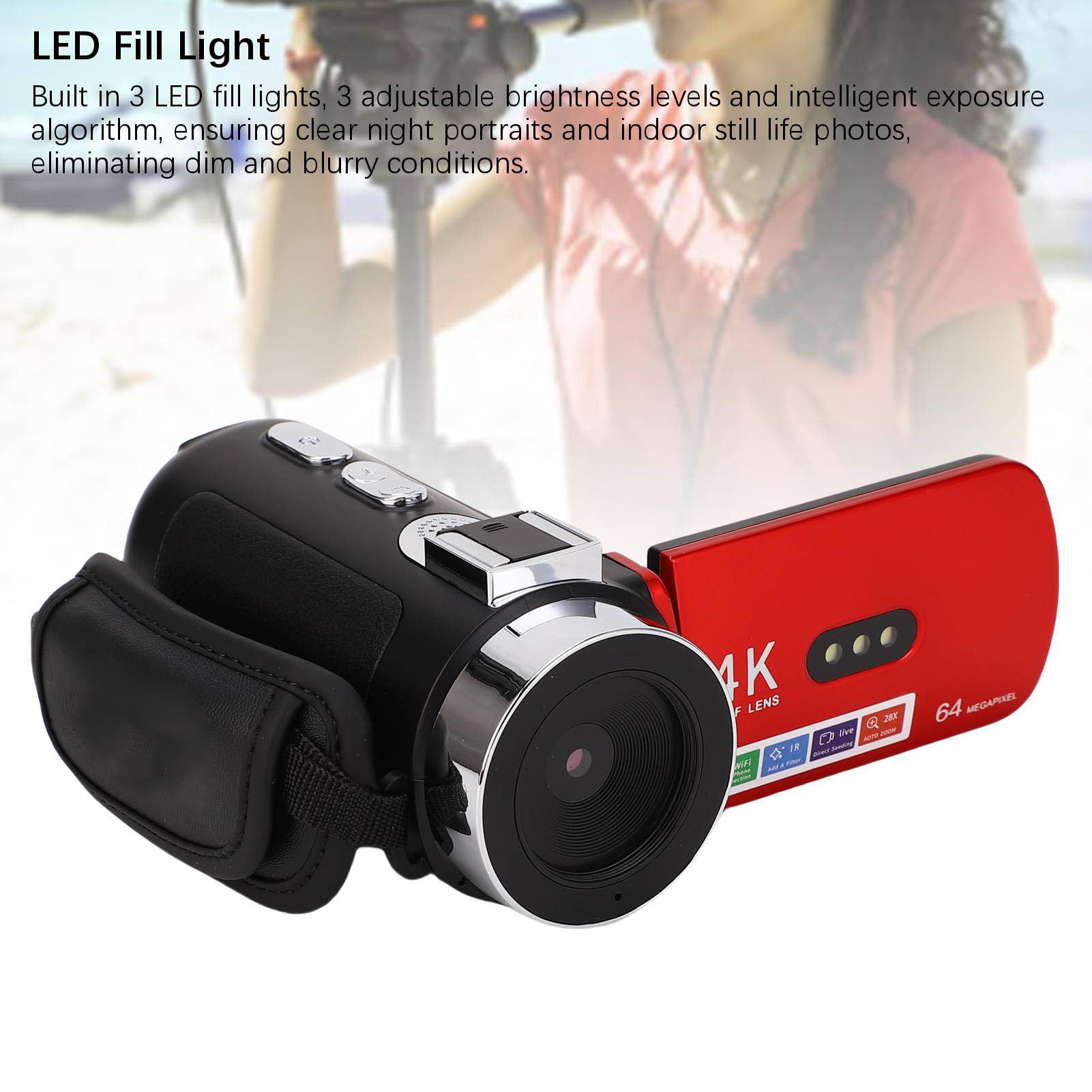 Gugxiom Videocamera Videocamera, Registratore di Fotocamere Digitali HD 4K 64MP per YouTube Tiktok, Schermata di Rotazione da 3 Pollici da 180 Gradi CARCORDERS per Bambini, Adolescenti,