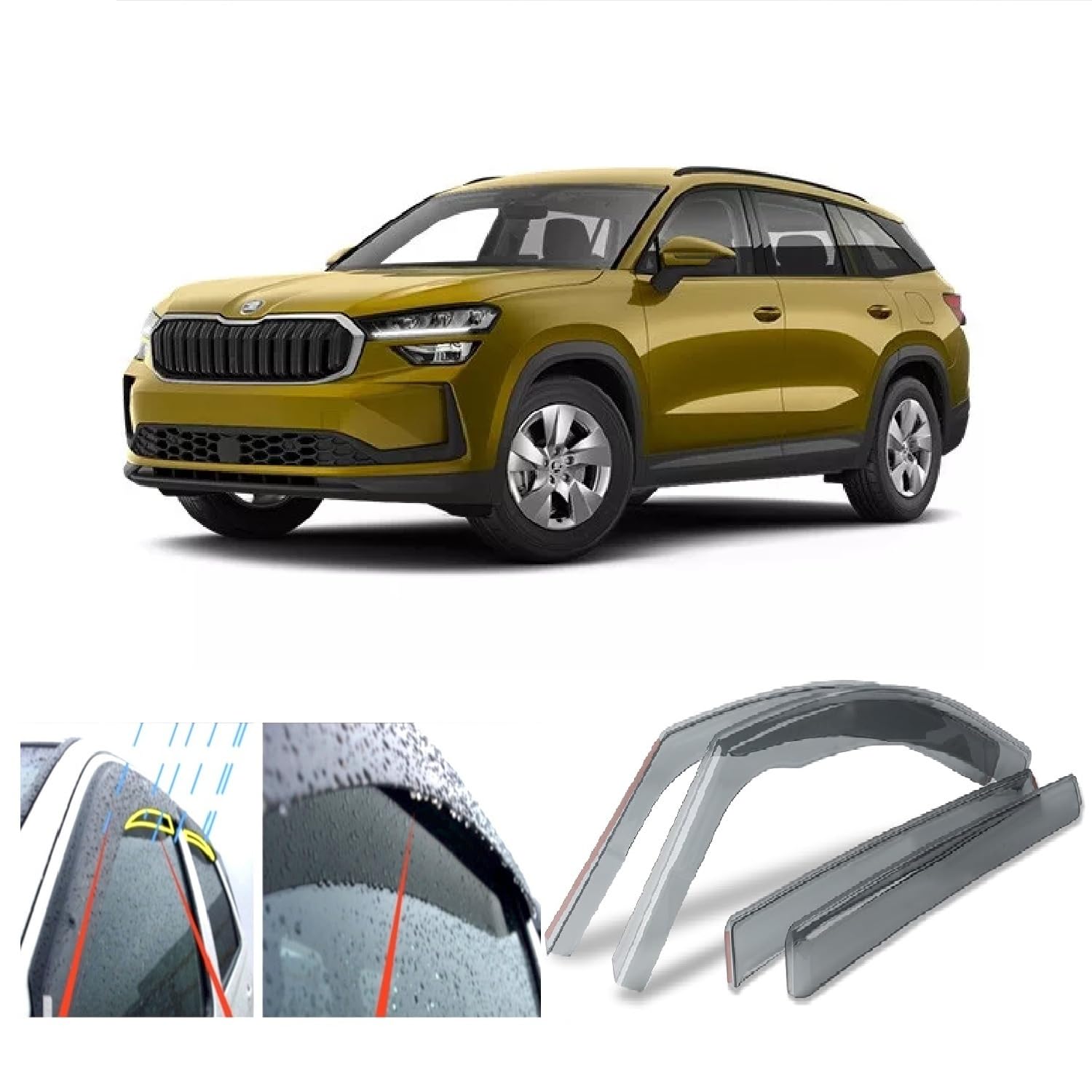 4x Windabweiser für Skoda KODIAQ 2023 2024 2025 2026 Acrylglas Seitentür-Fenster Wetterschilde Regenschutz
