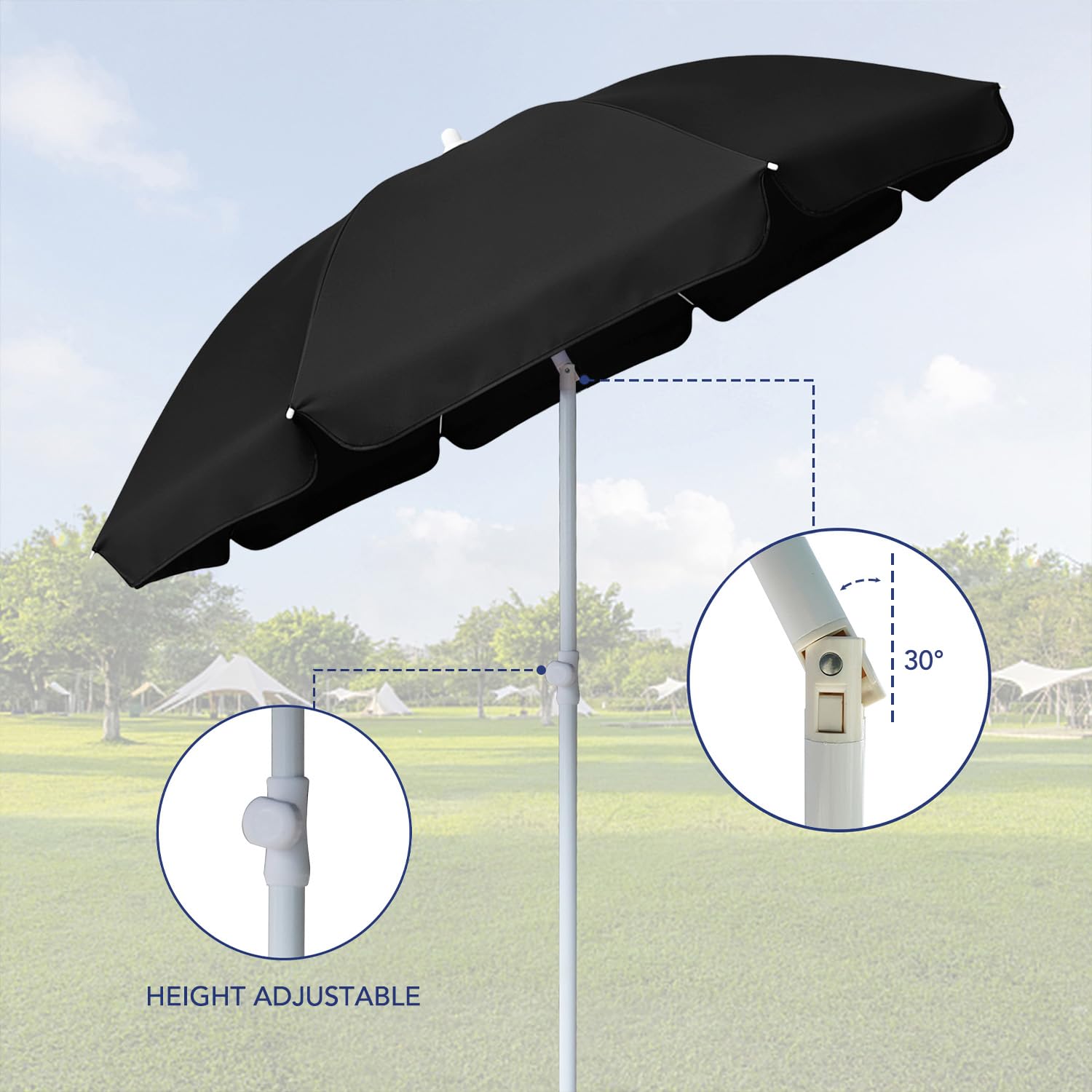 AMMSUN Przenośny baldachim piknikowy zewnętrzny parasol przeciwsłoneczny parasol plażowy z funkcją nachylenia, mały parasol tarasowy - parasol plażowy 15 cm, przenośny zewnętrzny parasol