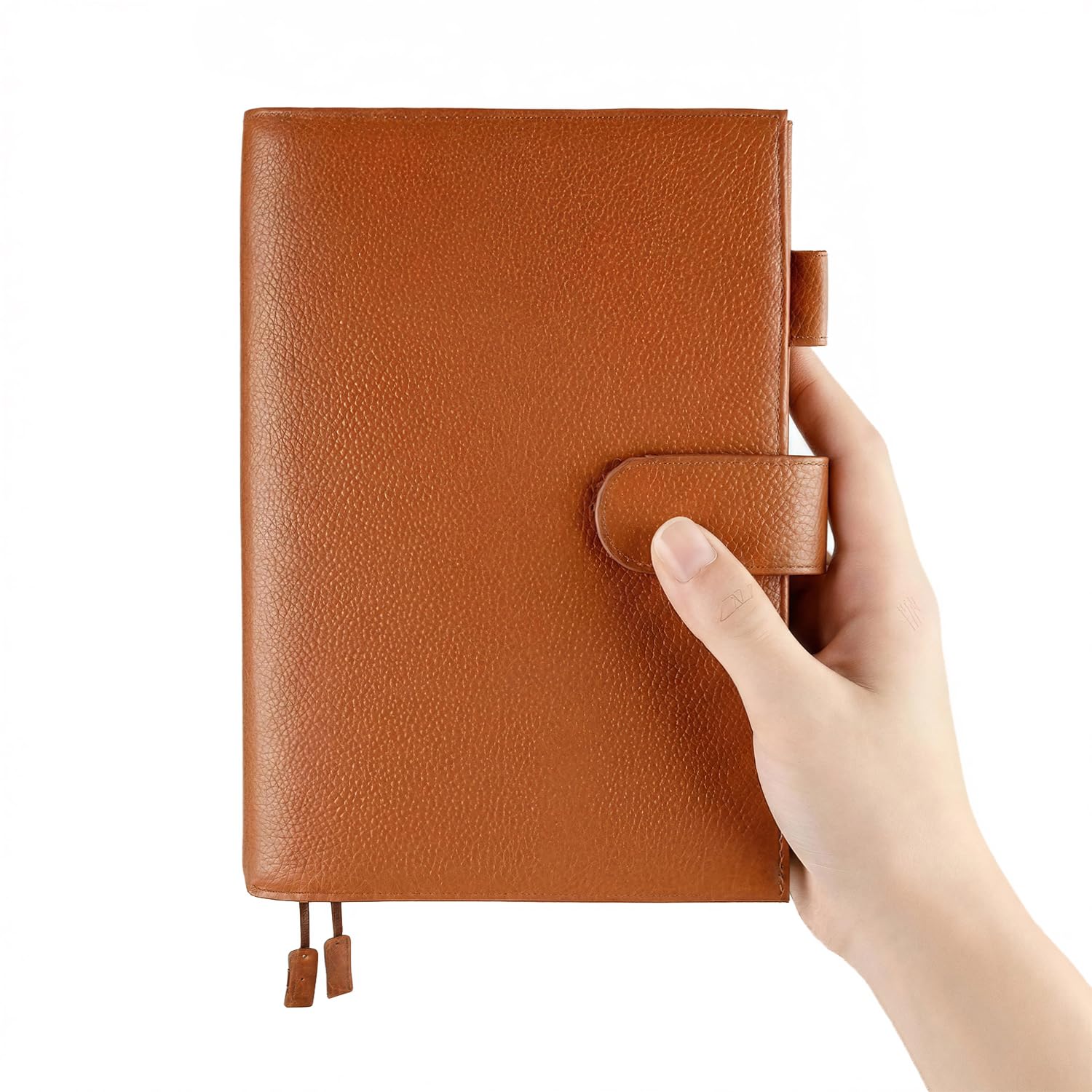 A5 Genuine Leather Notebook Cover, Notebook-Cover for Nearly Nichi Kazun Compatible with Pen Holder, Card Pocket, Bookmark Strap, Hook Included (Brown) : Office Products