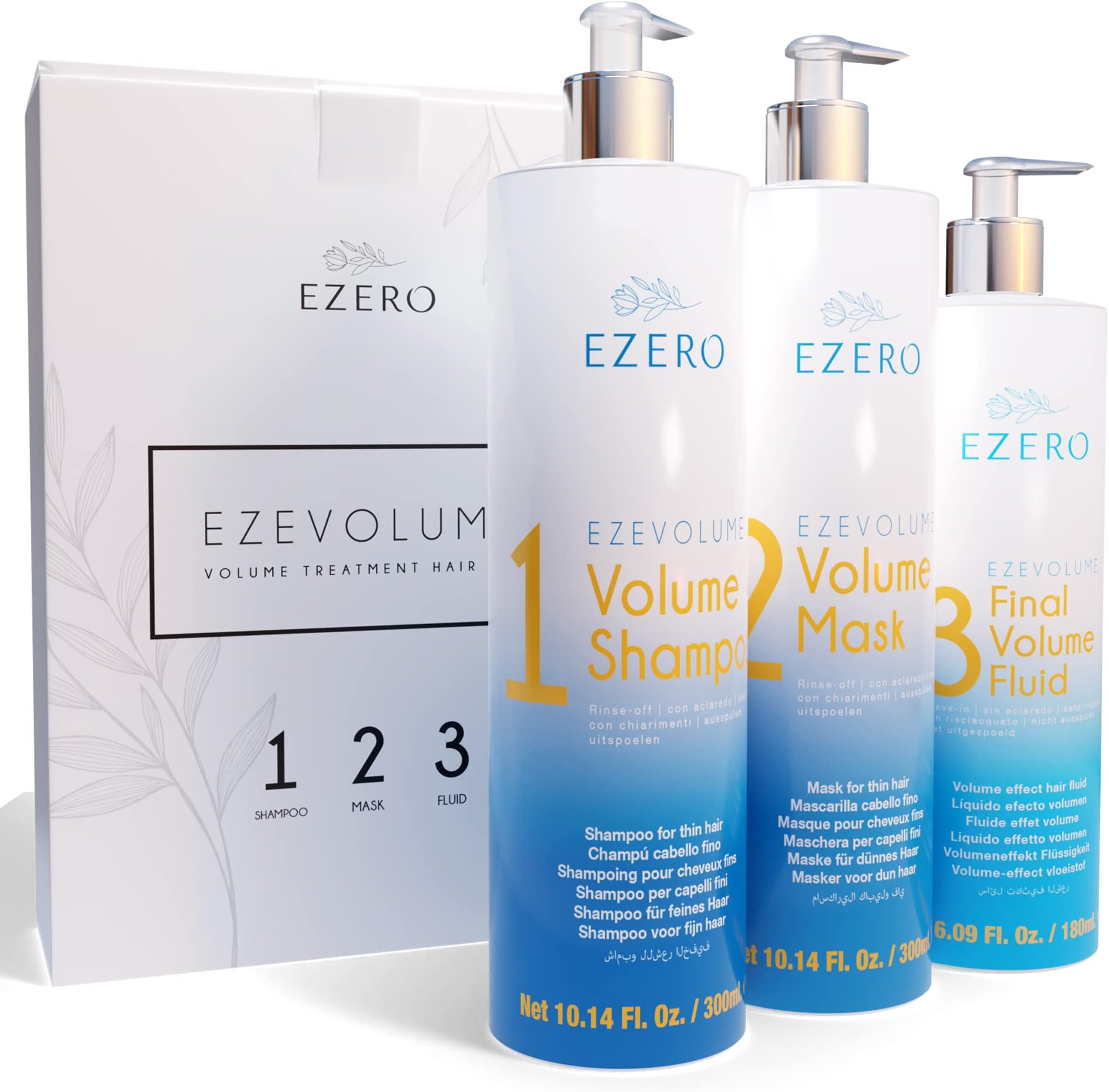 EzeroVolumizing Hair Treatment for Fine and Volumising Hair with Volume Shampoo, Volume Mask and Hair Spray - Volume Hair - Professional Product Vegan Hairdresser