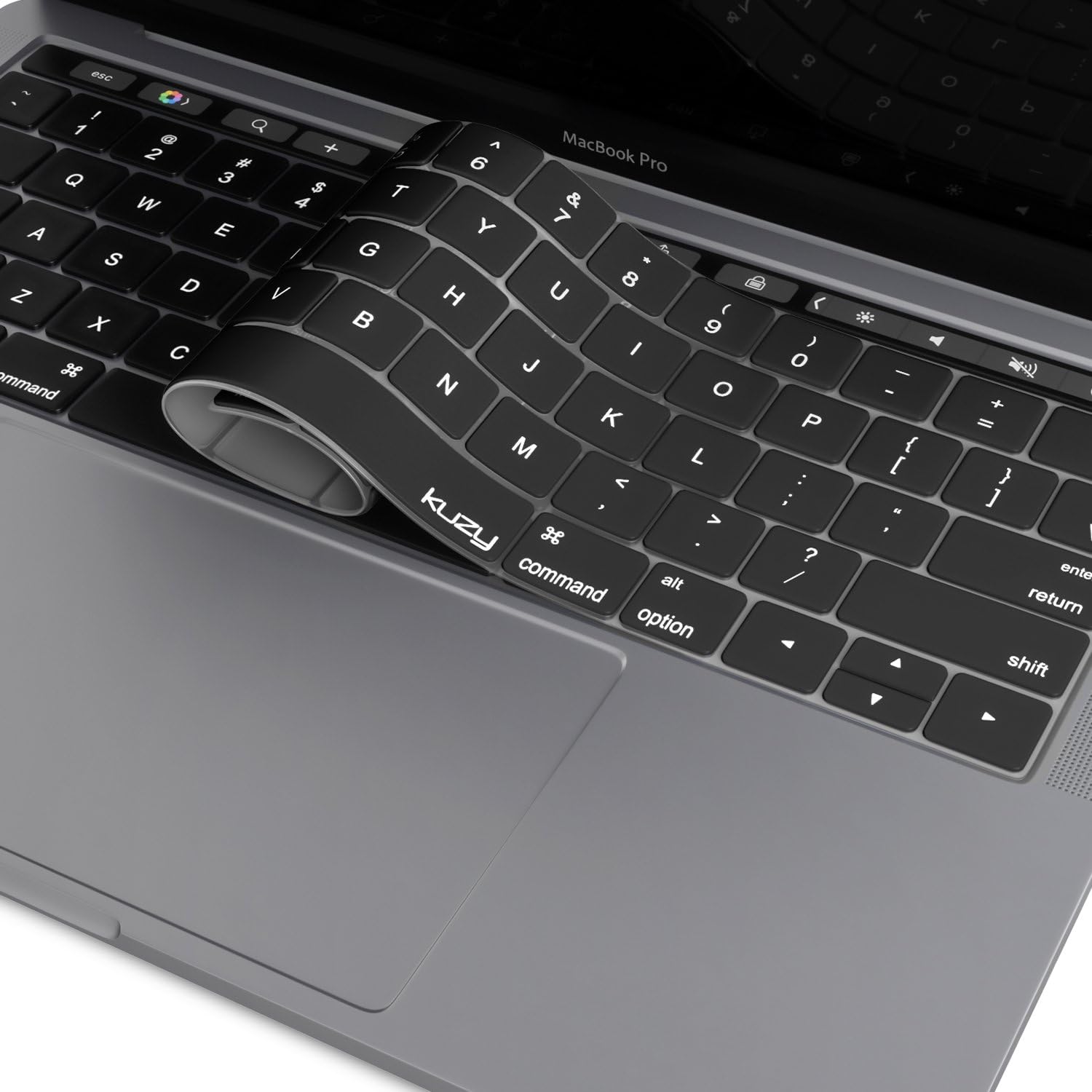 Kuzy Compatible with MacBook Pro Keyboard Cover with Touch Bar for 13 and 15 inch 2019 2018 2017 2016 (Apple Model A2159, A1989, A1990, A1706, A1707) Silicone Skin Protector, Black