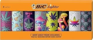 BIC Maxi Pocket Lighters Counterculture Series 8-Pack - Stylish Designs, Up to 3,000 Lights, Reliable Flame