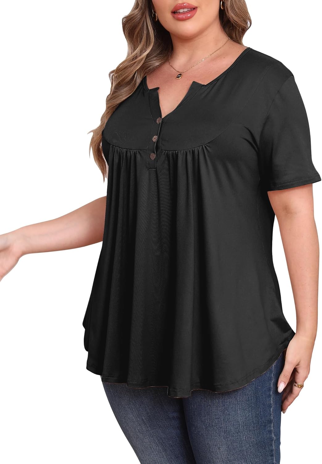 Womens Plus Size Tops Tunic Short Sleeve V Neck Floral Print Shirts Summer Casual Loose Blouse - Image 4