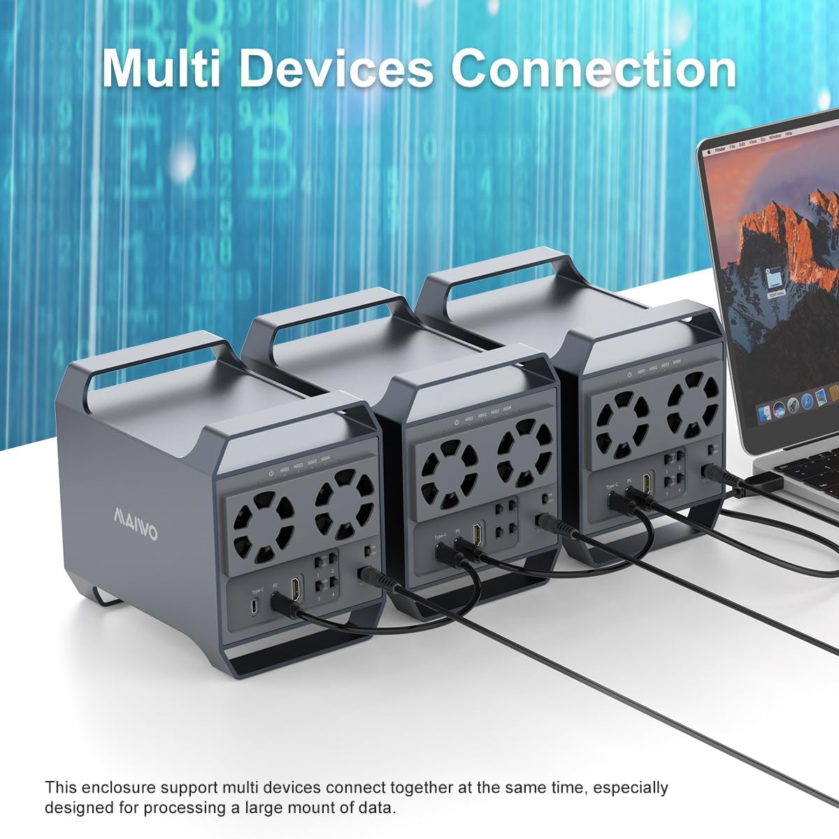 MAIWO 4 Bay Hard Drive Enclosure with USB-C & 10 Gbps Speed, 4-Bay DAS Design for 3.5” SATA HDDs with 2 Cooling Fans, USB3.1 HDD Enclosure Daisy Chain Expansion, DAS(NO RAID)