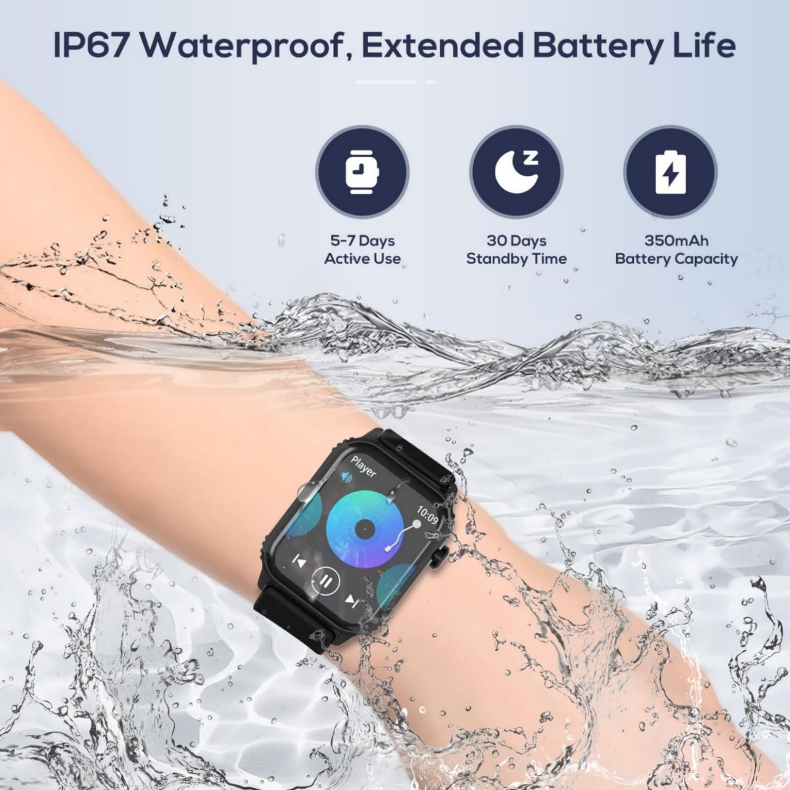 TRAUSI Smart Watches for Women Men, 1.83 inches HD Smartwatch with 120 Sports Modes, Heart Rate/Sleep Monitor, IP67 Waterproof, Bluetooth Call & Music Control for iPhone/Android (Glossy black) — view 4