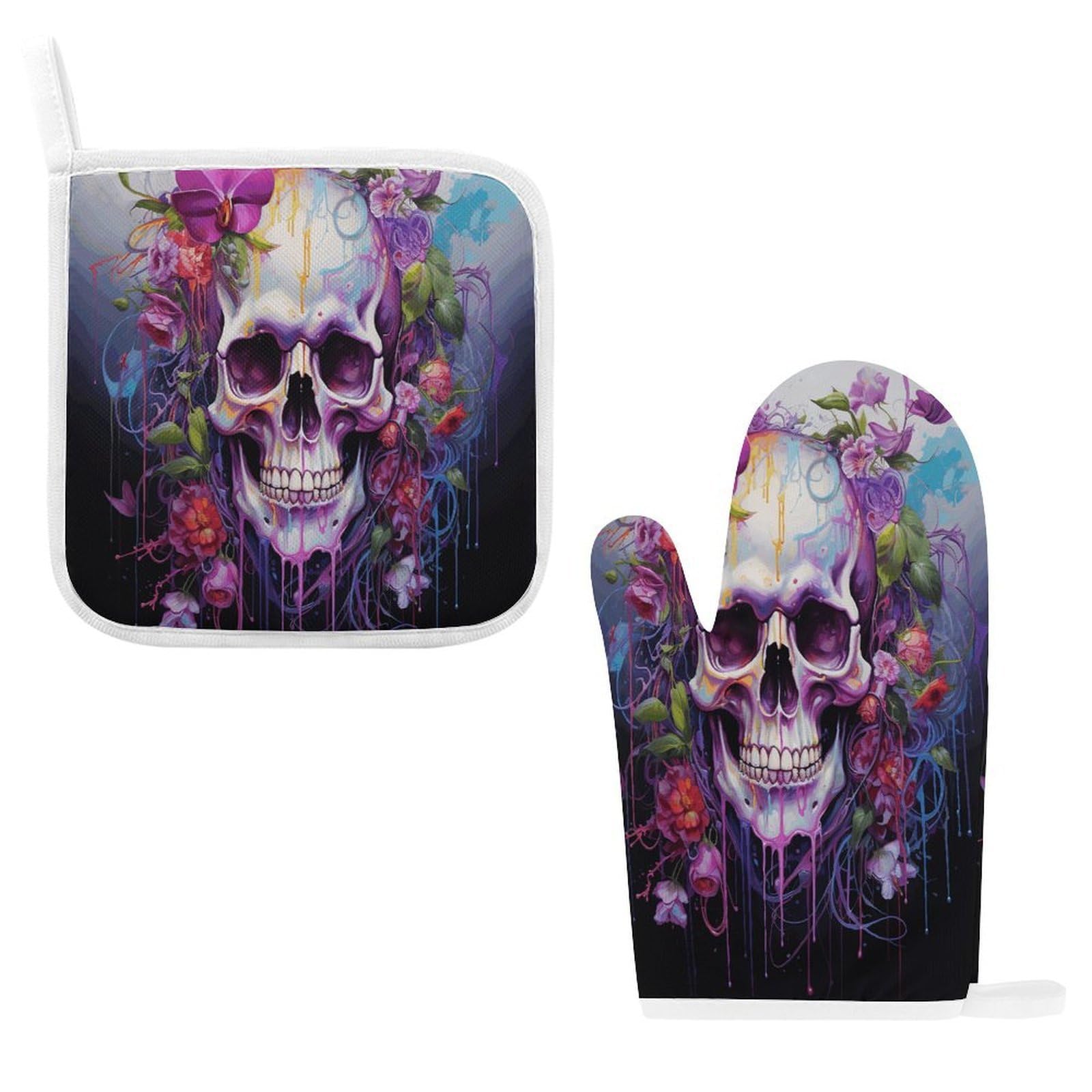 Fodpand Style Flowers And Skulls Oven Mitts And Pot Holders Sets