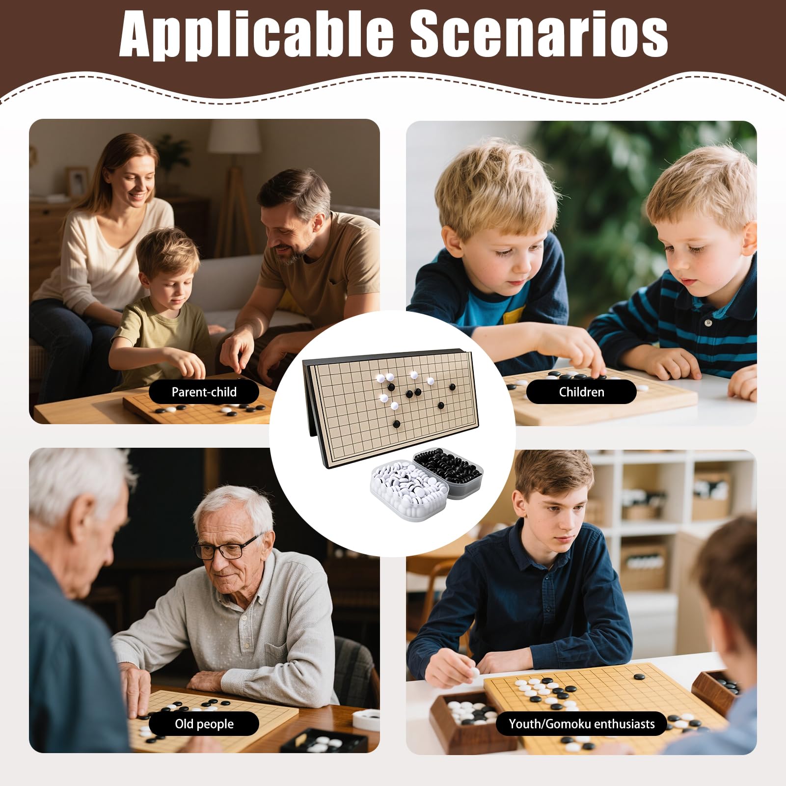 Jeu de Go Magnétique 19x19 – Jeu de Go Pliable et Portable – Jeu de stratégie de Voyage avec Pierres magnétiques – Plateau de Jeu pour débutants et Experts