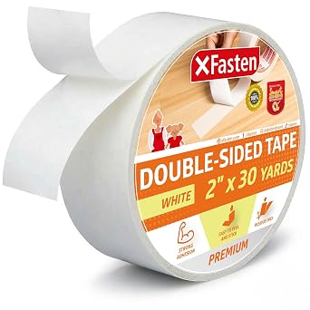 XFasten Double Sided Tape, White, Removable and Residue-Free, 2-Inch x 30 Yards, Surface Safe Two-Sided Sticky Adhesive Tape for Wall, Floor, Clothes, Rug, Fabric, Crafts and Scrapbooking