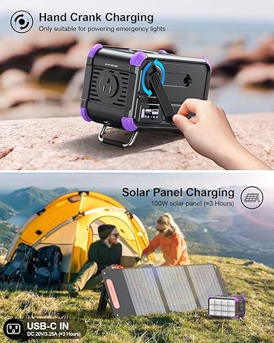 Miniatura 4 de BROWEY Estación de energía portátil de 153 Wh pequeño generador solar con manivela de 120 V 150 W toma de corriente alterna batería de litio,