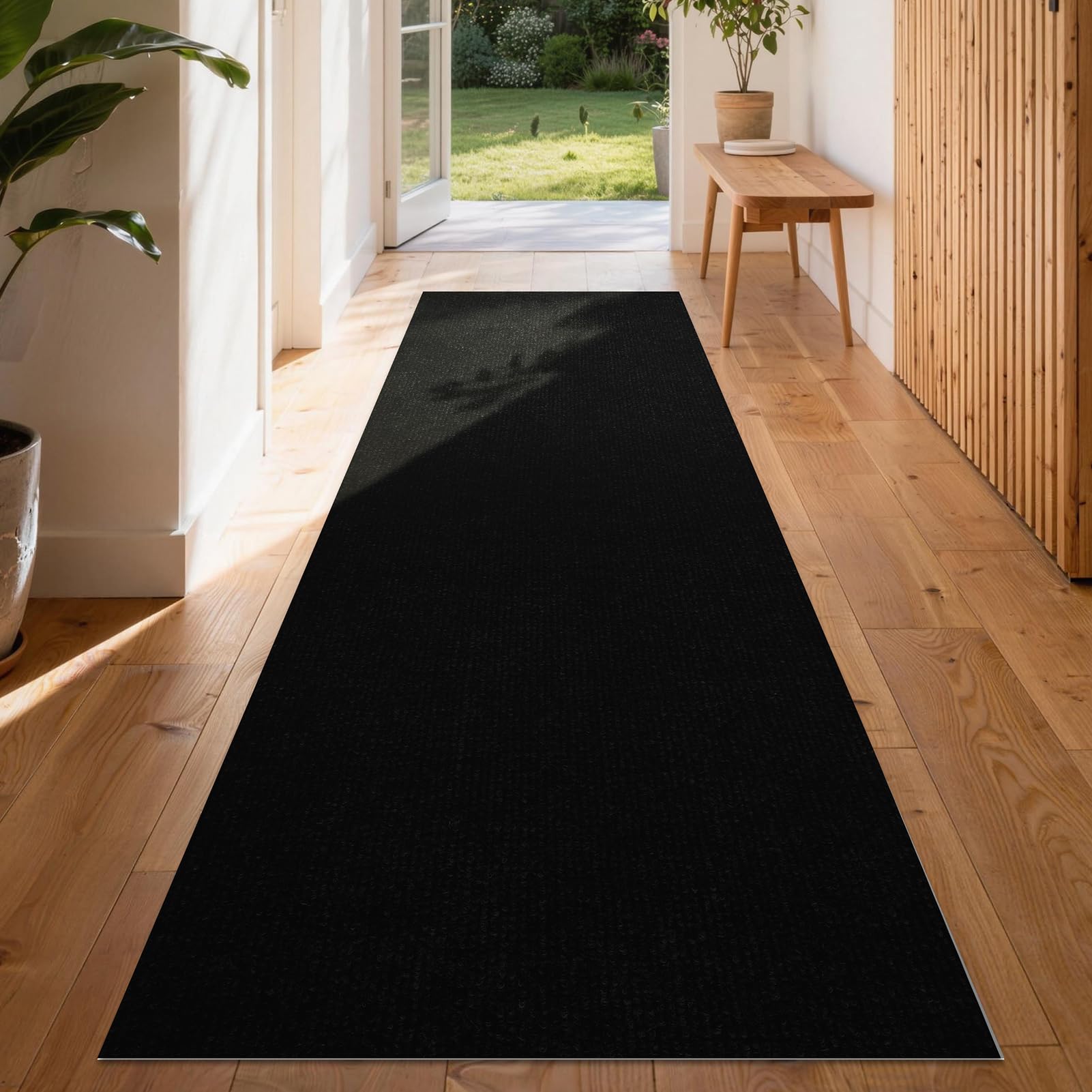Homwiz Läufer Flur rutschfest 180x60 cm, Teppich Läufer Waschbarer für Eingang Küchenläufer Schlafzimmer Wohnzimmer Flur Lang, Fussmatt Türmatte Sauberlaufmatte Schmutzfangmatte Innen (Schwarz)