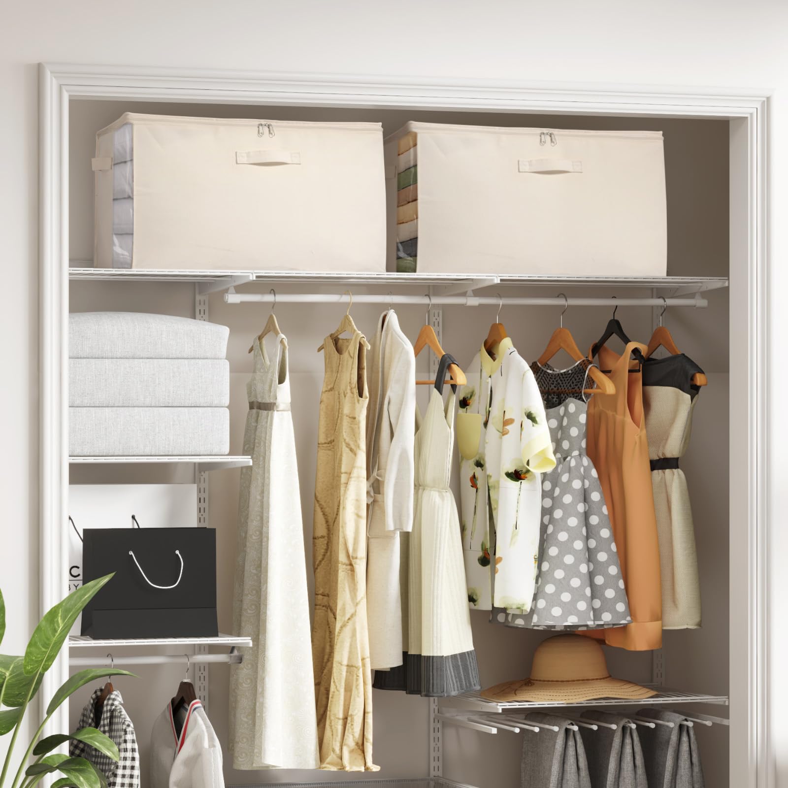 Lifewit Juego de 4 Cajas Almacenaje Ropa 90L, Bolsas Plegables para Guardar Ropa con Ventana Transparente, Bolsas Almacenaje para Armario, Edredón, Mantas y Mudanza, Beige