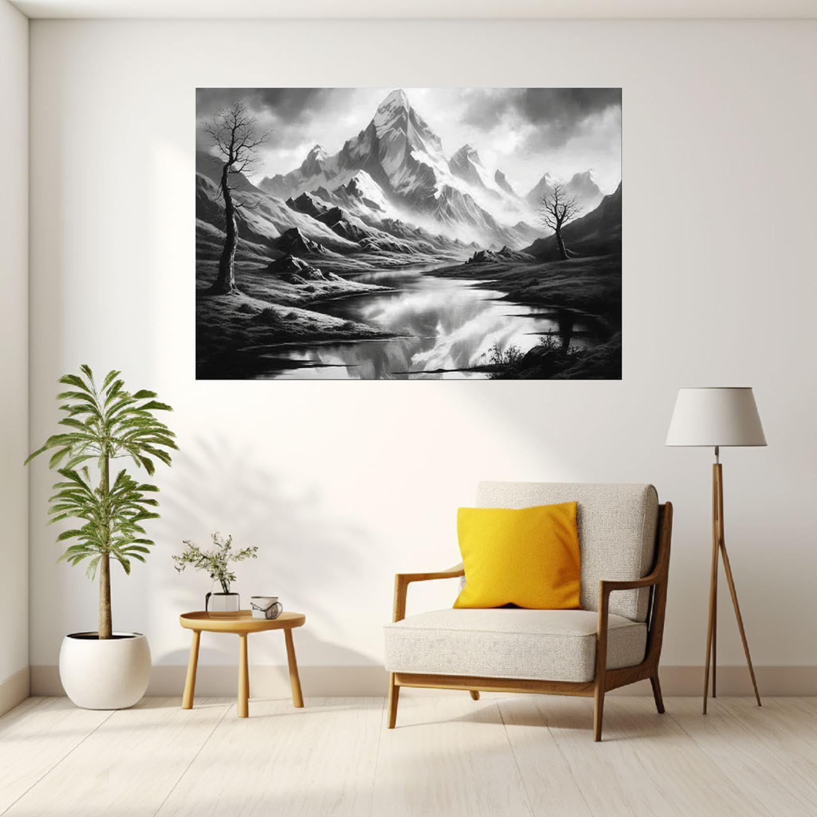 JOSUE Cuadros Paisajes MontañA Paisaje abstracto Cuadros Y LáMinas Lienzo,Gris Cuadro Cartel Sala De Estar Cuarto De BañO Comedor Decorativos-50x70cm Enmarcado