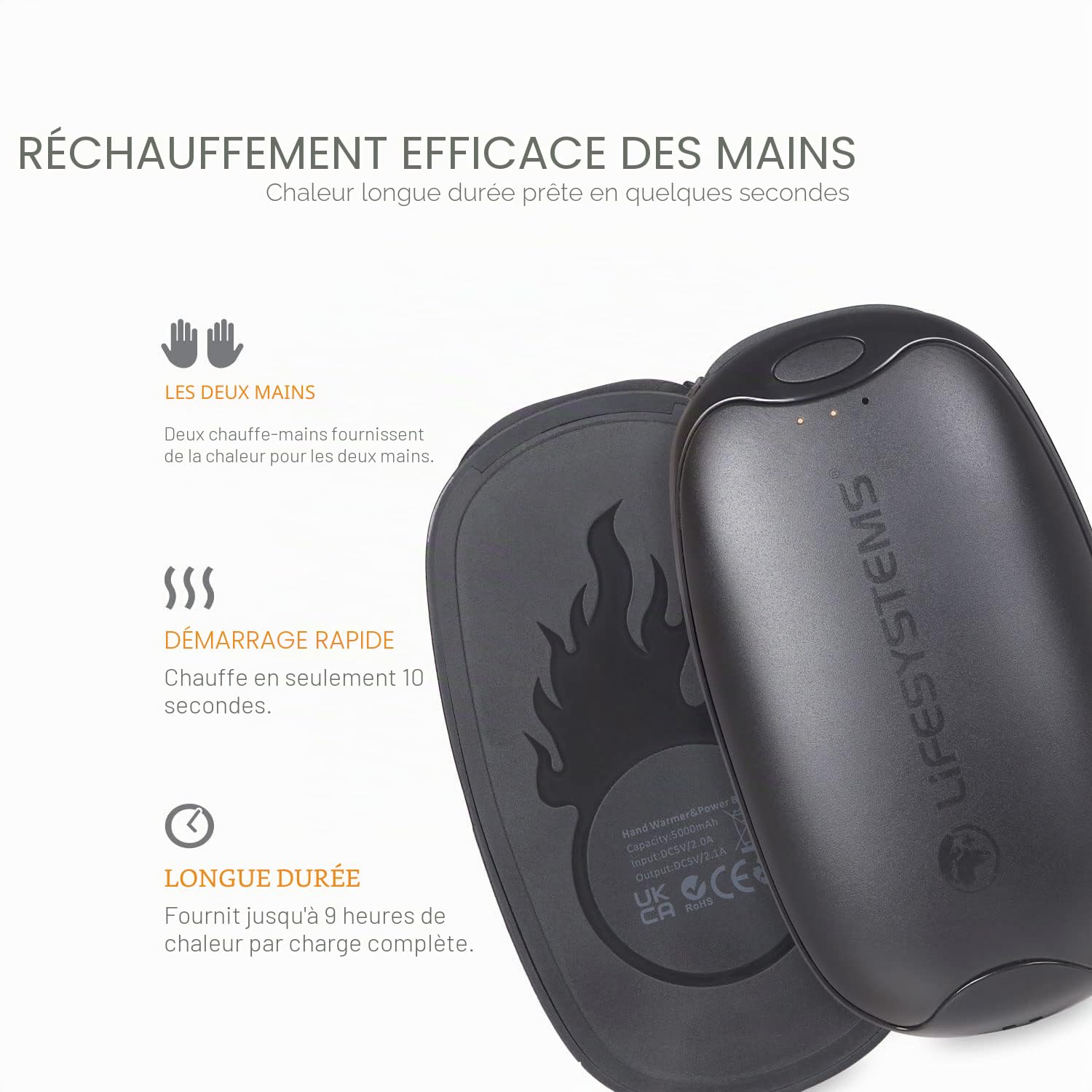 Lifesystems Rechargeable Twin-Pack Dual-Palm Hand Warmers with Power Bank Functionality, USB & USB C 2X 5,000 mAh Batteries, 3 Heat Settings, Up to 9 Hours Heat