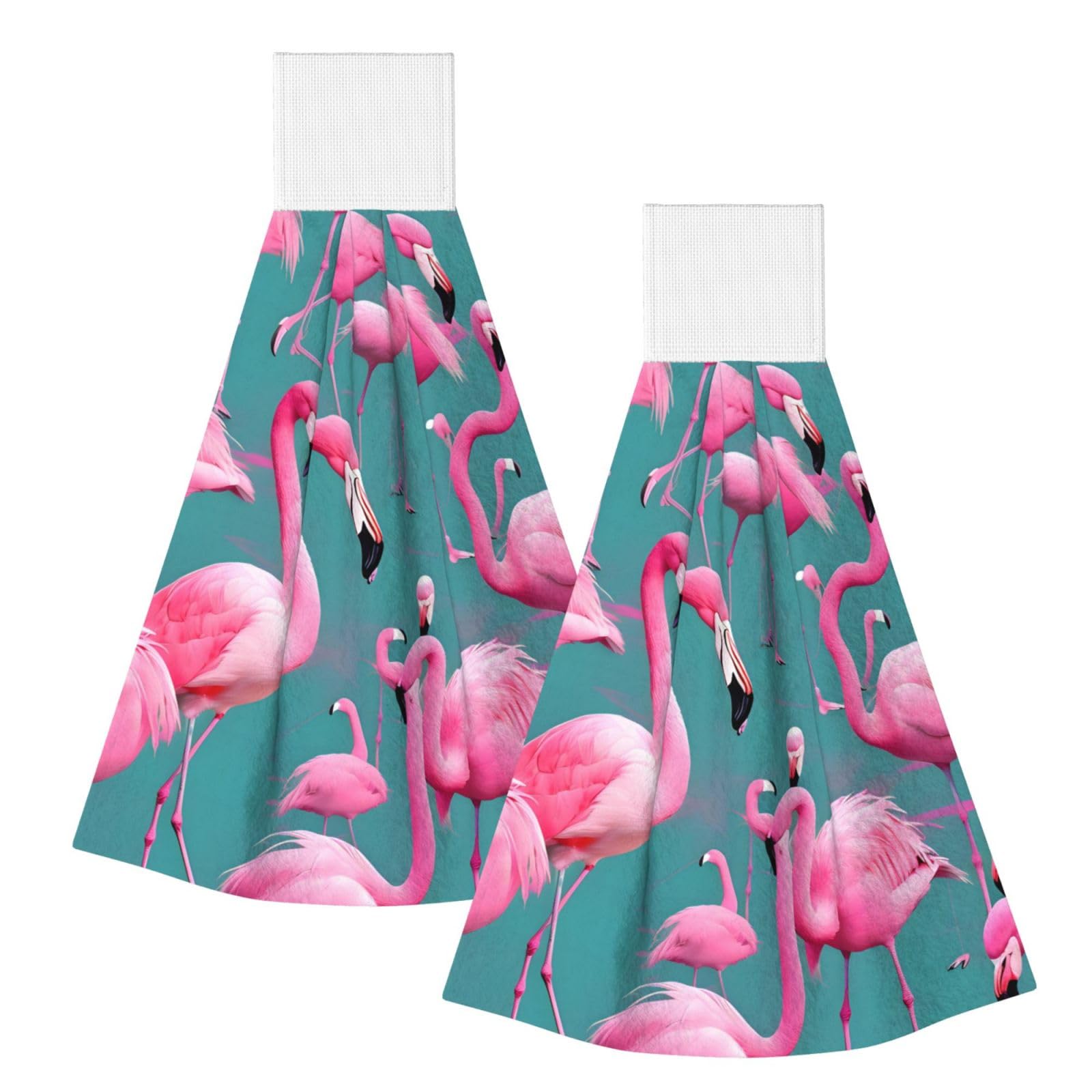 WUPngg A flock of flamingos Bathroom Tie Towels/Dish Cloth,Kitchen Hanging Towel, Coral Fleece Dry Cleaning Hand Dishcloths One Size