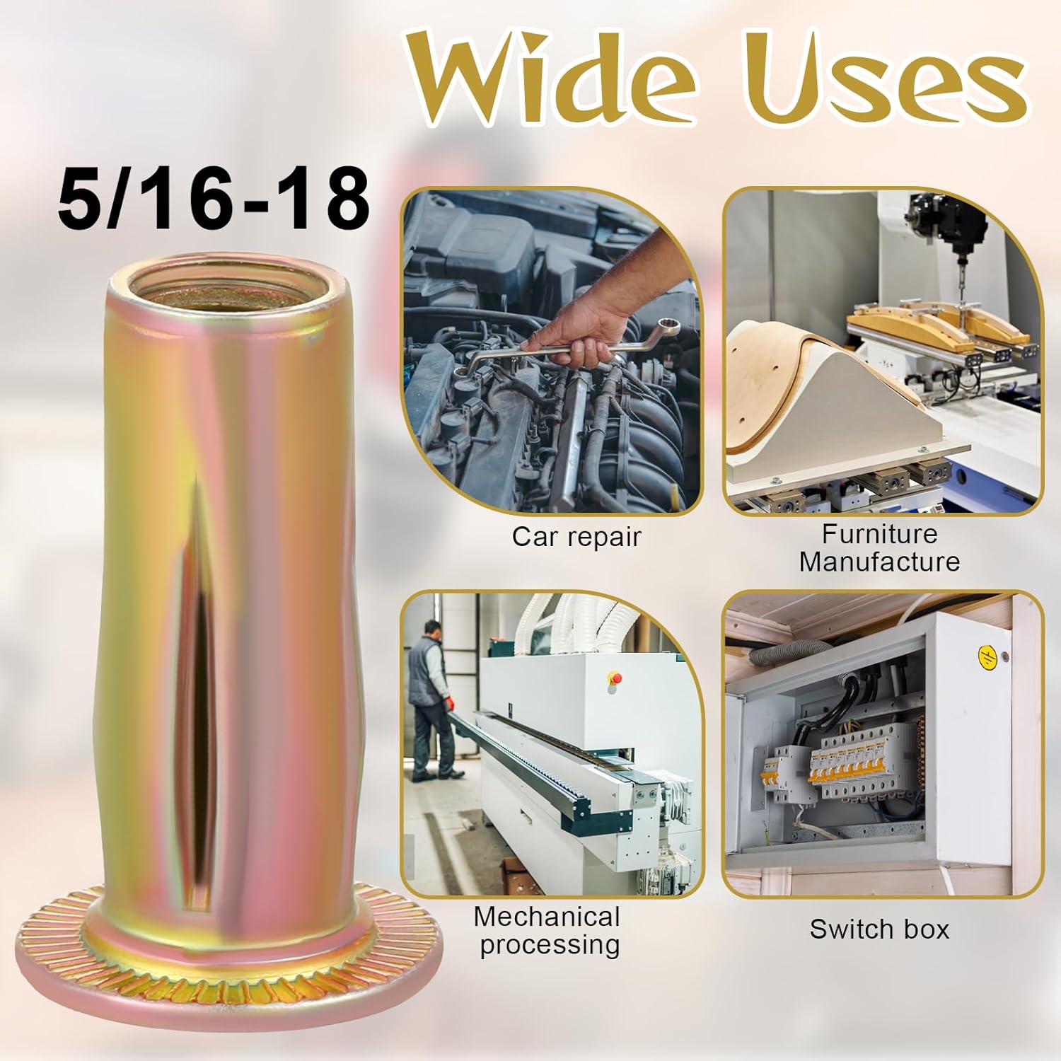 50 Pcs 5/16-18 Rivet Nuts, Multi-Grip Steel Threaded Inserts with Zinc Plating, Blind Rivnuts for Metal, Plastic, Automotive, Construction & Industrial Fasteners​​