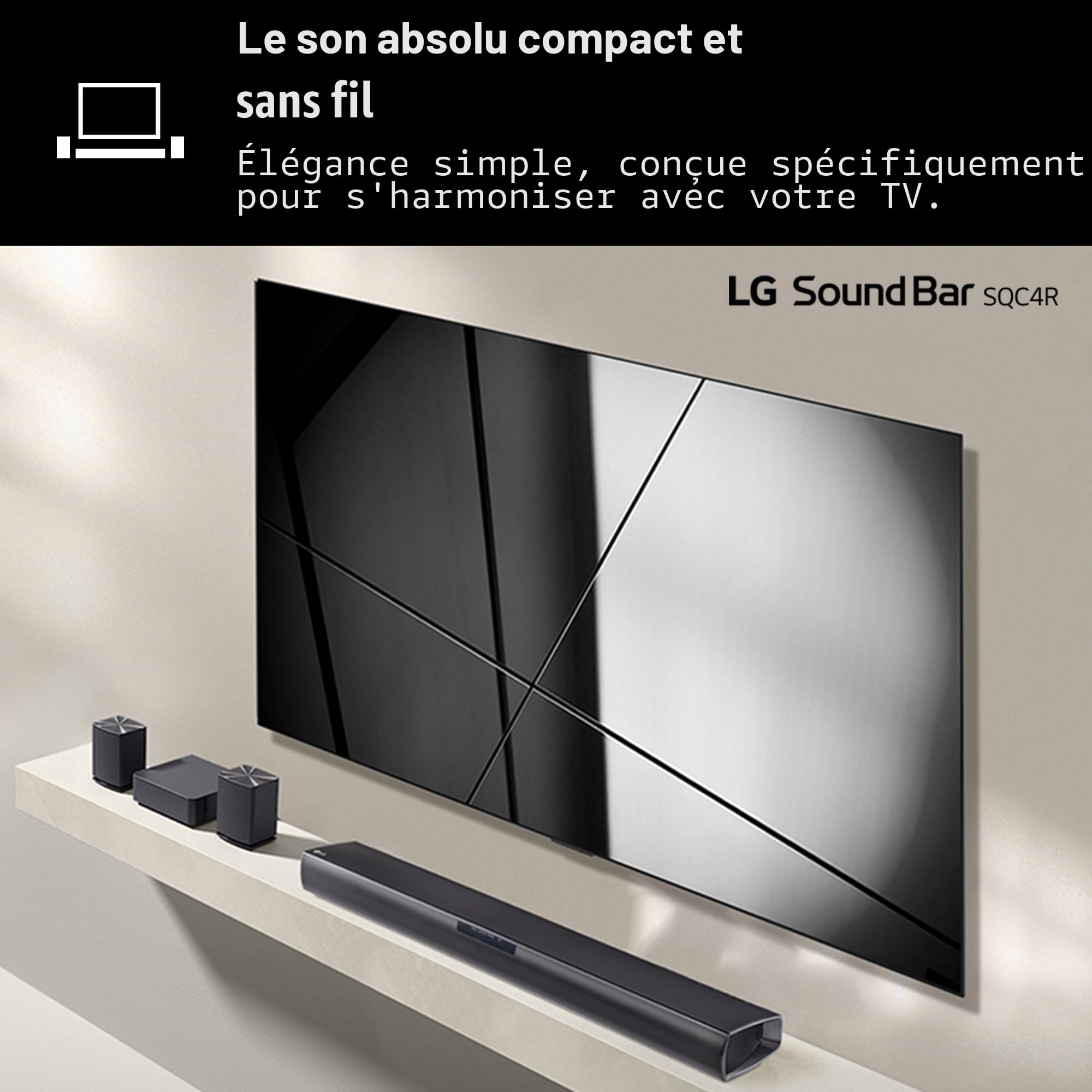 LG SQC4R Barre de Son Intelligente, 220 W, 2.1 canaux, Son Surround Dolby Digital avec Basses puissantes, Large connectivité, HDMI, Bluetooth, USB, entrée Optique et Application Android/iOS, Noir