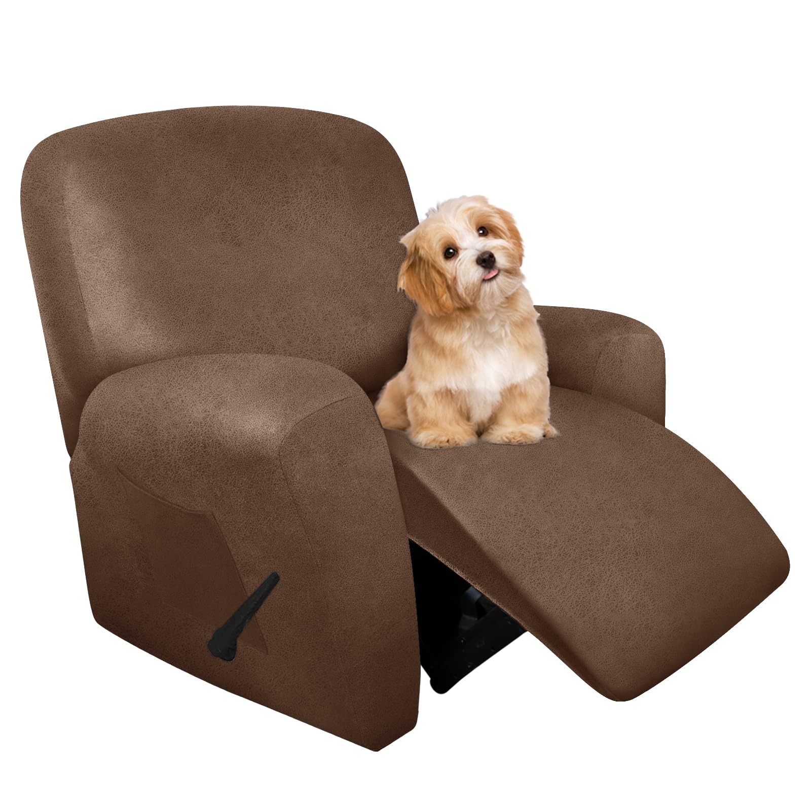 molasofa Leather Like Recliner Chair Covers - Large Lazy Boy Recliner Chair Covers for Reclining Chair 4 Pieces Washable Recliner Slip Covers That Stay in Place (Brown)