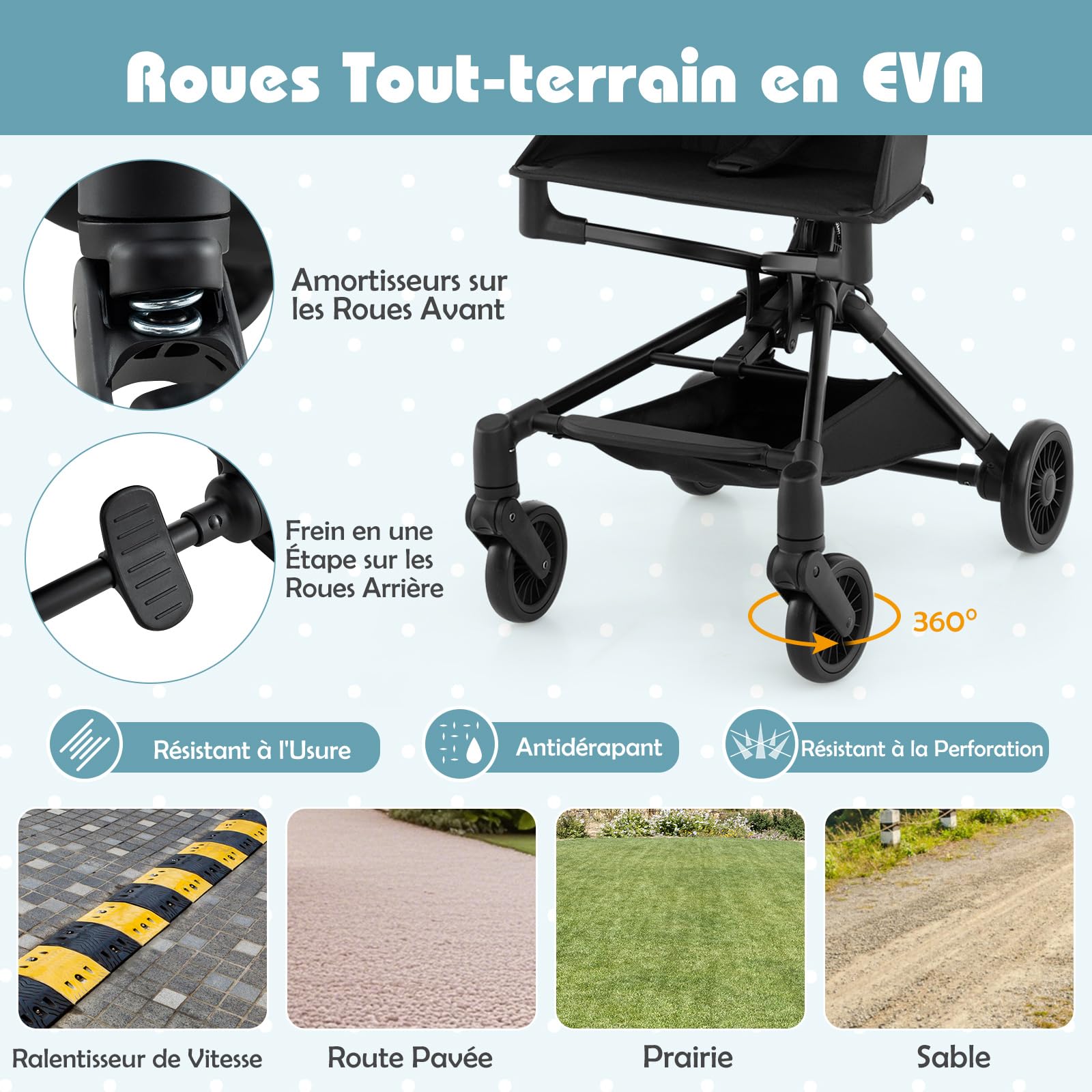 GOPLUS Poussette Canne Compacte pour 6+ Mois, Poussette Bebe Légère avec Capote Ajustable, Panier de Rangment, Harnais 5 Points, Penus EVA Tout Terrain, Pliage à Une Main, Noir