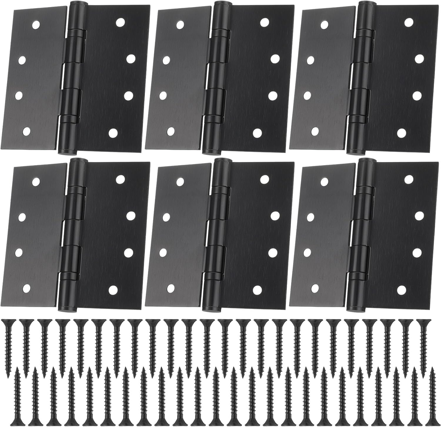 6 Pcs 4.5 x 4.5 Inch Ball Bearing Door Hinges Stainless Steel Heavy Duty Exterior Door Hinges, Square Corners with 48 Screws for Exterior and Interior Doors(Black)