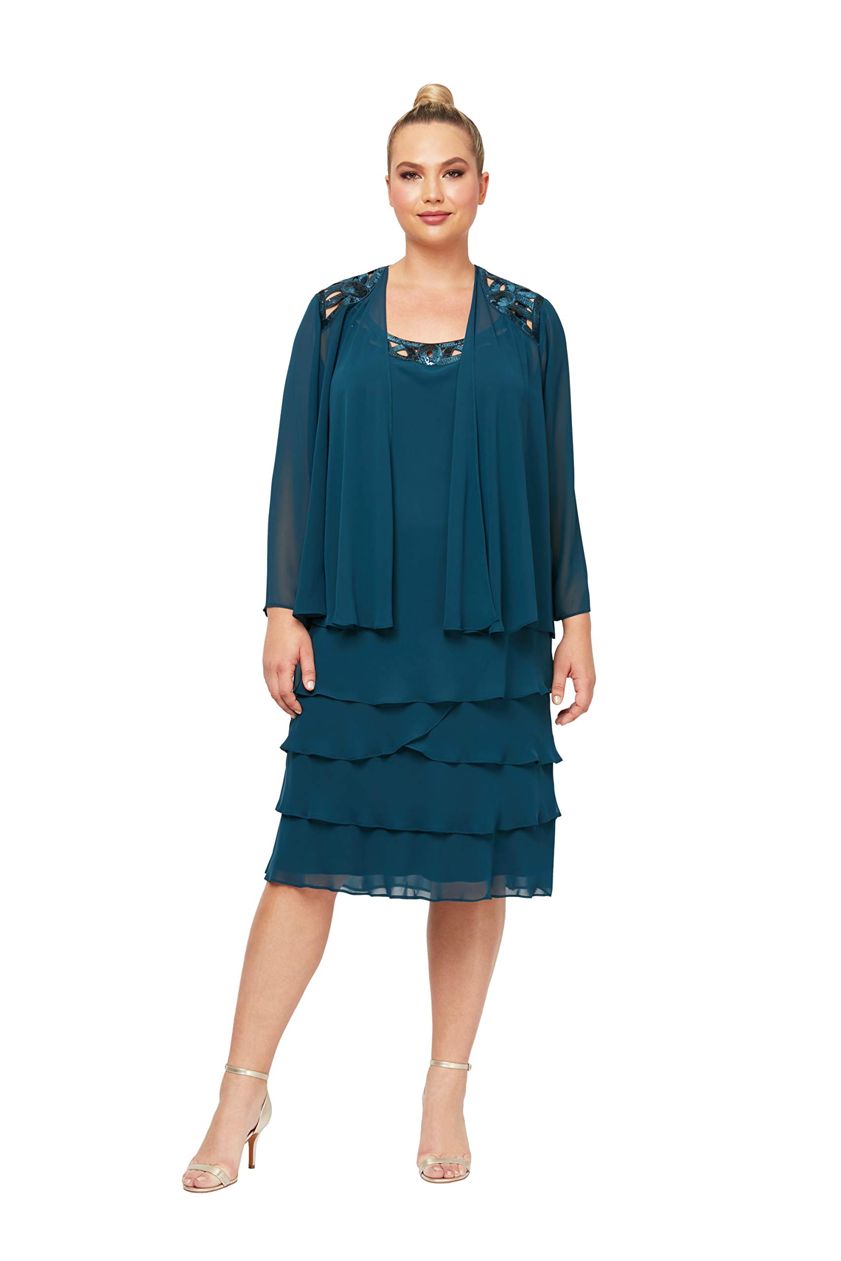 S.L. Fashionswomens Plus-Size Sequin Chiffon Jacket Dress Special Occasion Dress