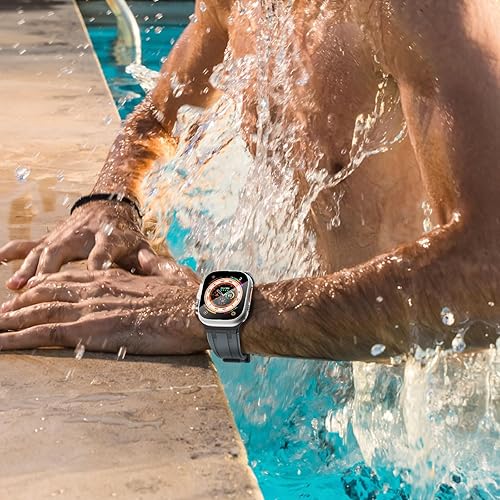 Miniatura 8 de Wingle Correa de silicona líquida AP para iWatch Series 9 8 7 SE 6 5 4 3 2 1 con adaptador de metal, correa deportiva de lujo con adaptador de metal